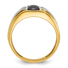 IBGoodman 10k Two-tone Men's Polished Satin and Grooved Black Star Sapphire and A Quality Diamond Ring