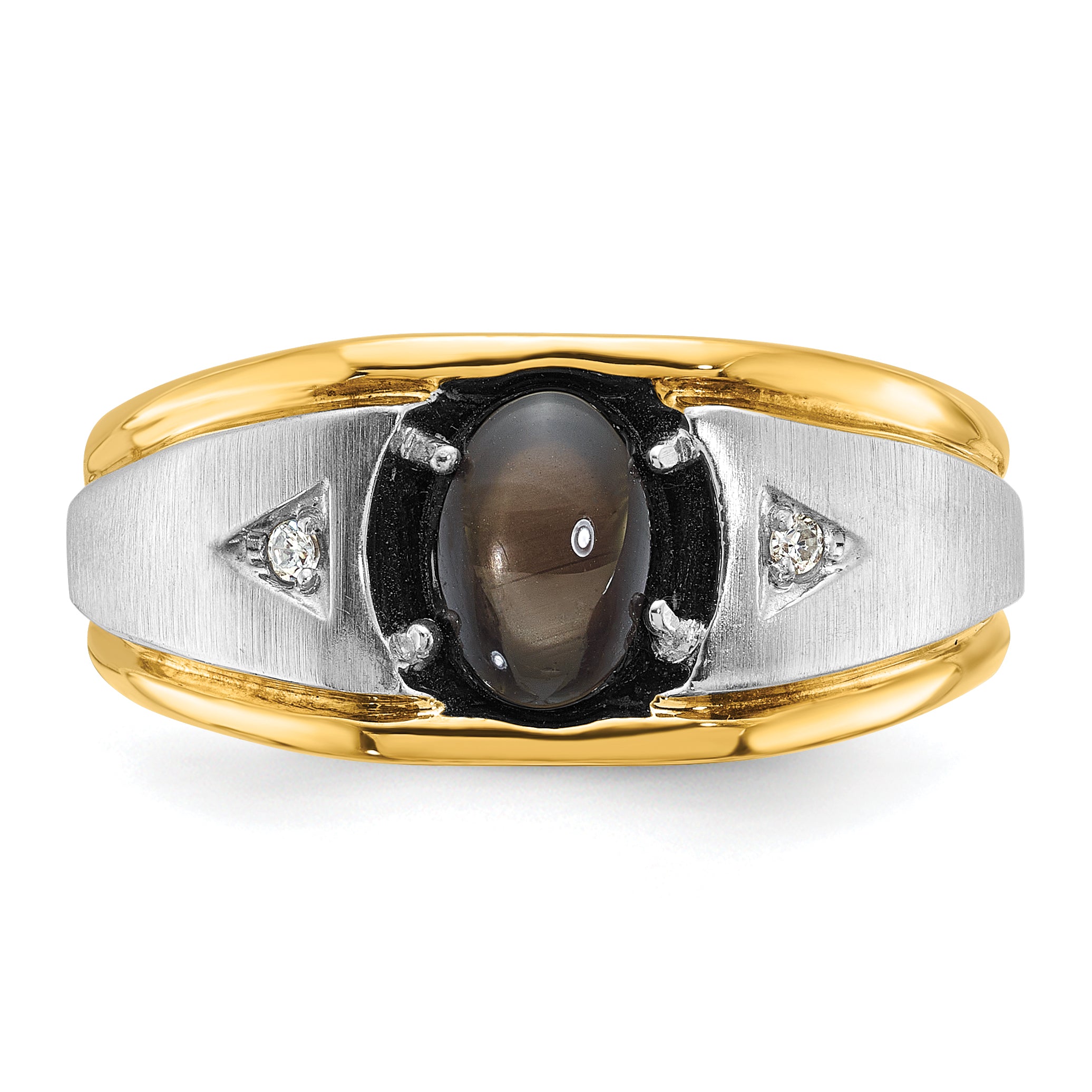 IBGoodman 10k Two-tone Men's Polished Satin and Grooved Black Star Sapphire and A Quality Diamond Ring