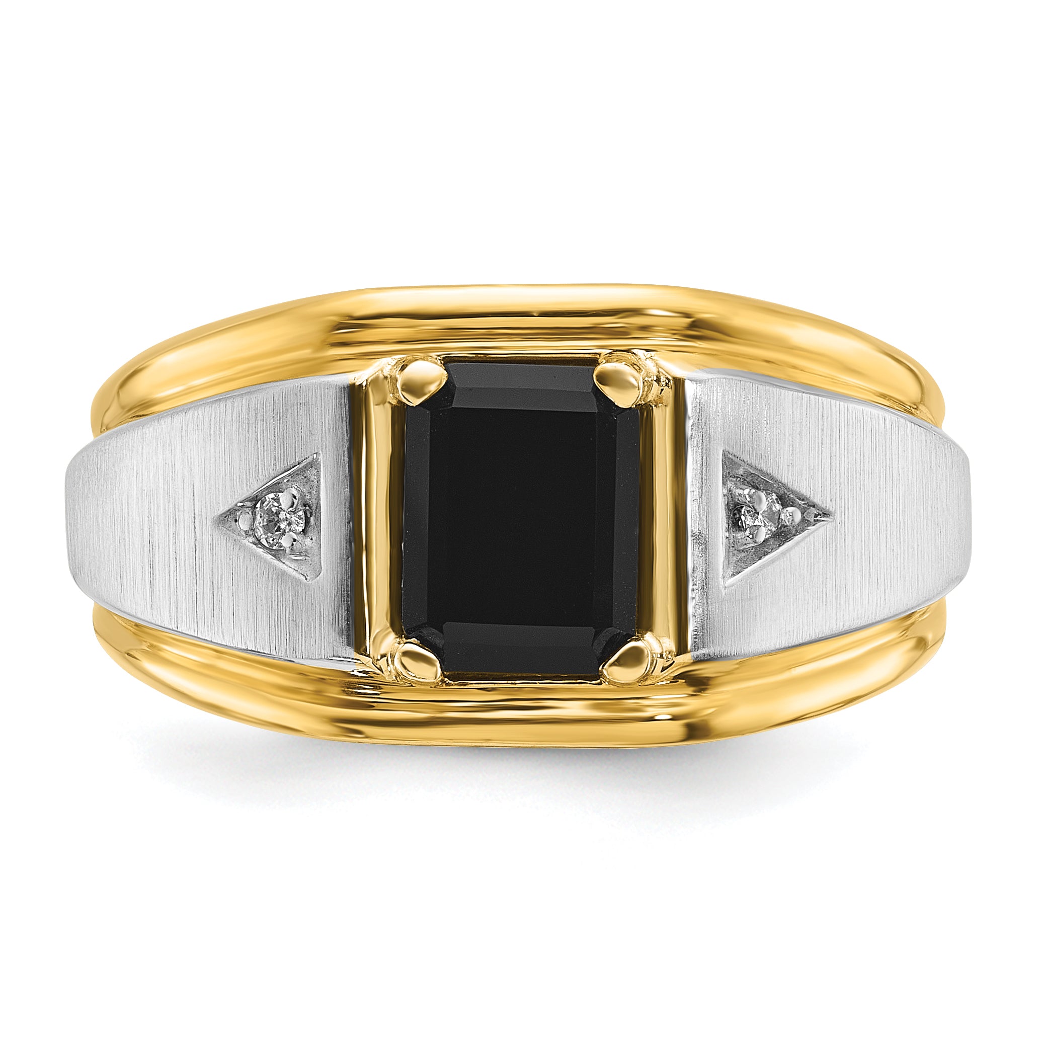 10k Two-tone IBGoodman Men's Satin Onyx and Diamond Complete Ring