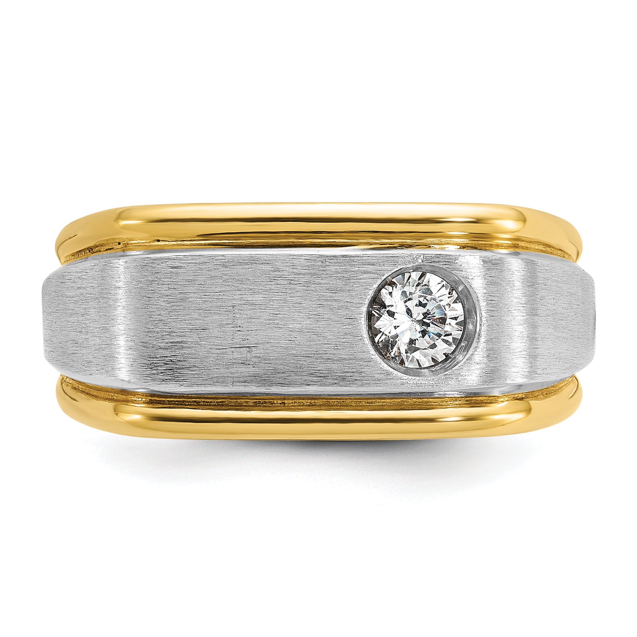 10k Two-tone IBGoodman Men's Polished and Satin Diamond Complete Ring