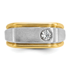 10k Two-tone IBGoodman Men's Polished and Satin Diamond Complete Ring