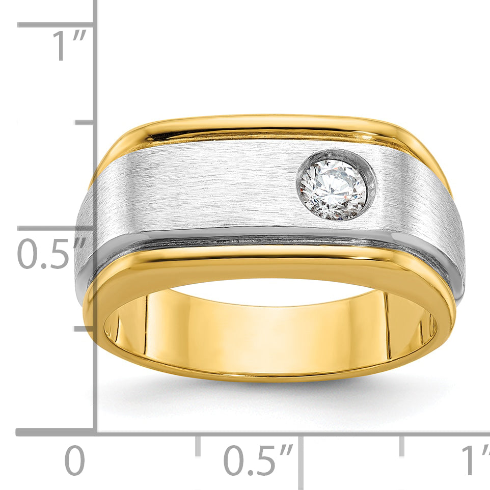 10k Two-tone IBGoodman Men's Polished and Satin Diamond Complete Ring