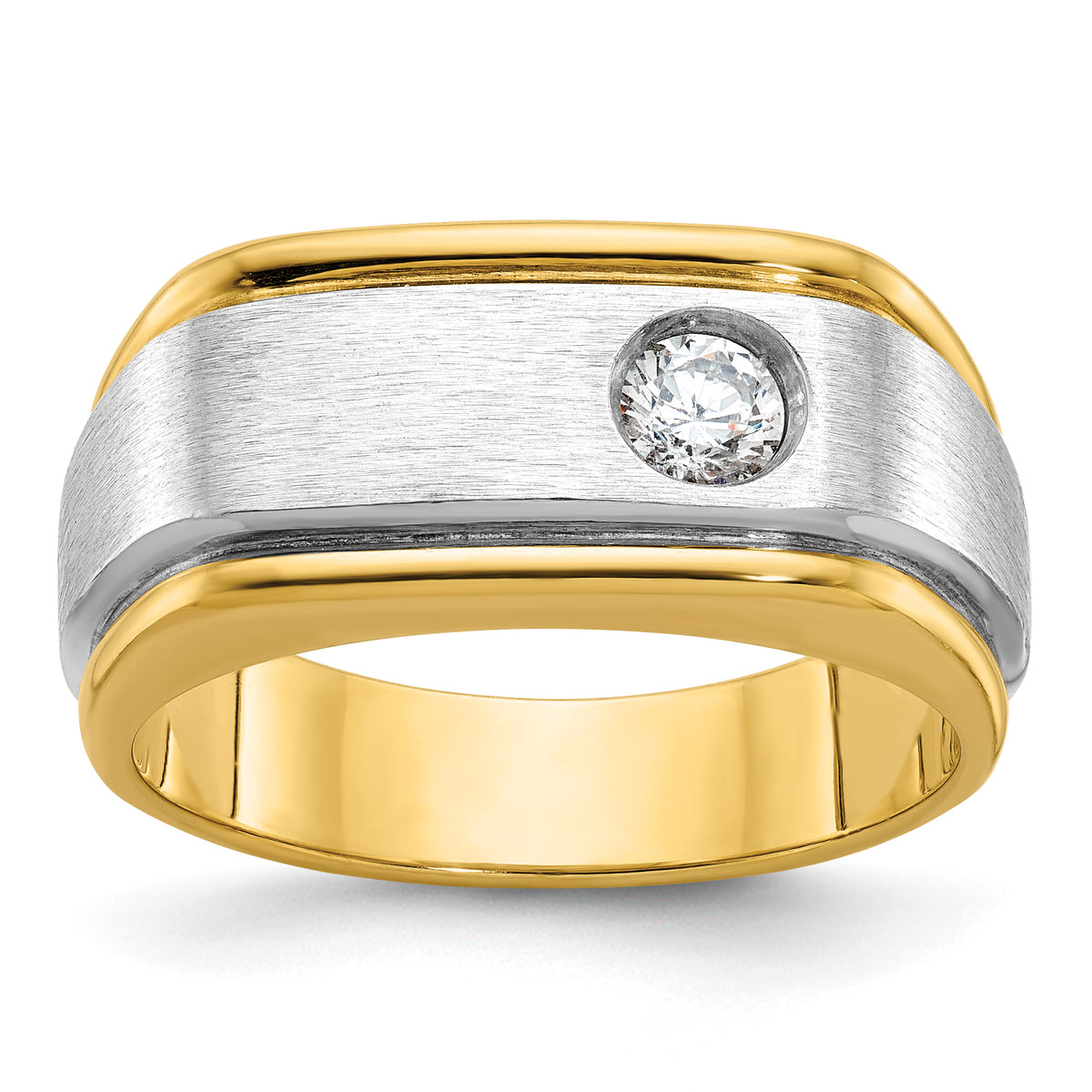 10k Two-tone IBGoodman Men's Polished and Satin Diamond Complete Ring