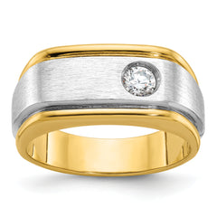 10k Two-tone IBGoodman Men's Polished and Satin Diamond Complete Ring