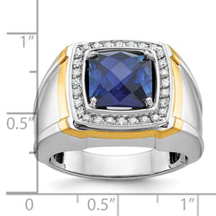 IBGoodman 10k Two-tone Men's Polished Lab Created Sapphire and A Quality Diamond Ring