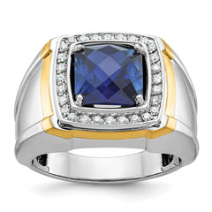 IBGoodman 10k Two-tone Men's Polished Lab Created Sapphire and A Quality Diamond Ring