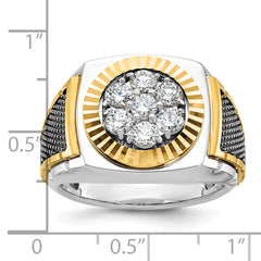 IBGoodman 10k Two-tone with Black Rhodium Men's Polished Textured and Diamond-cut 1 Carat A Quality Diamond Round Cluster Ring