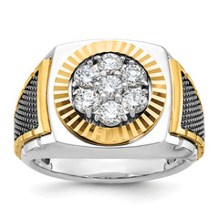 IBGoodman 10k Two-tone with Black Rhodium Men's Polished Textured and Diamond-cut 1 Carat A Quality Diamond Round Cluster Ring