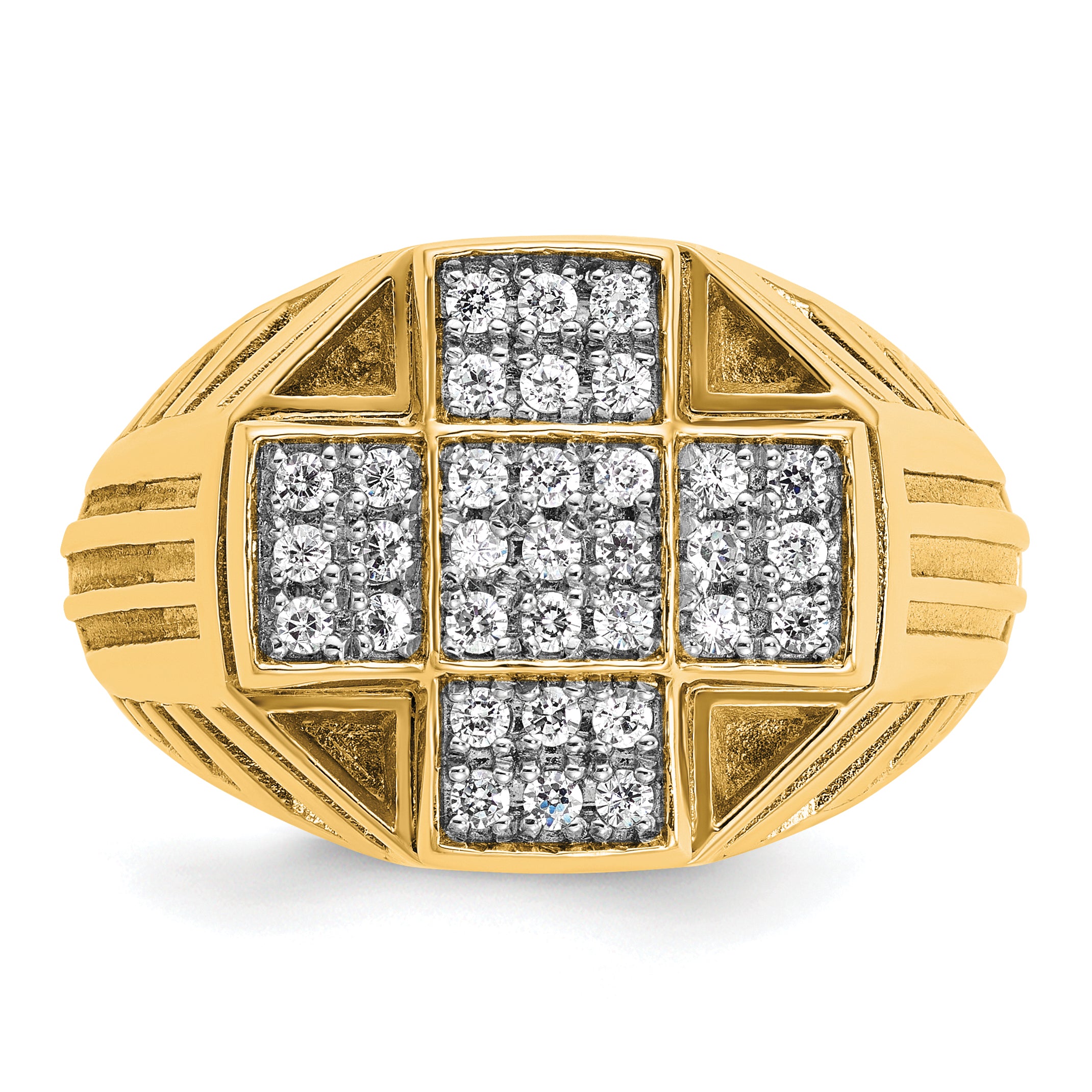 IBGoodman 10k Men's Polished Textured and Grooved 1/2 Carat A Quality Diamond Cross Cluster Ring