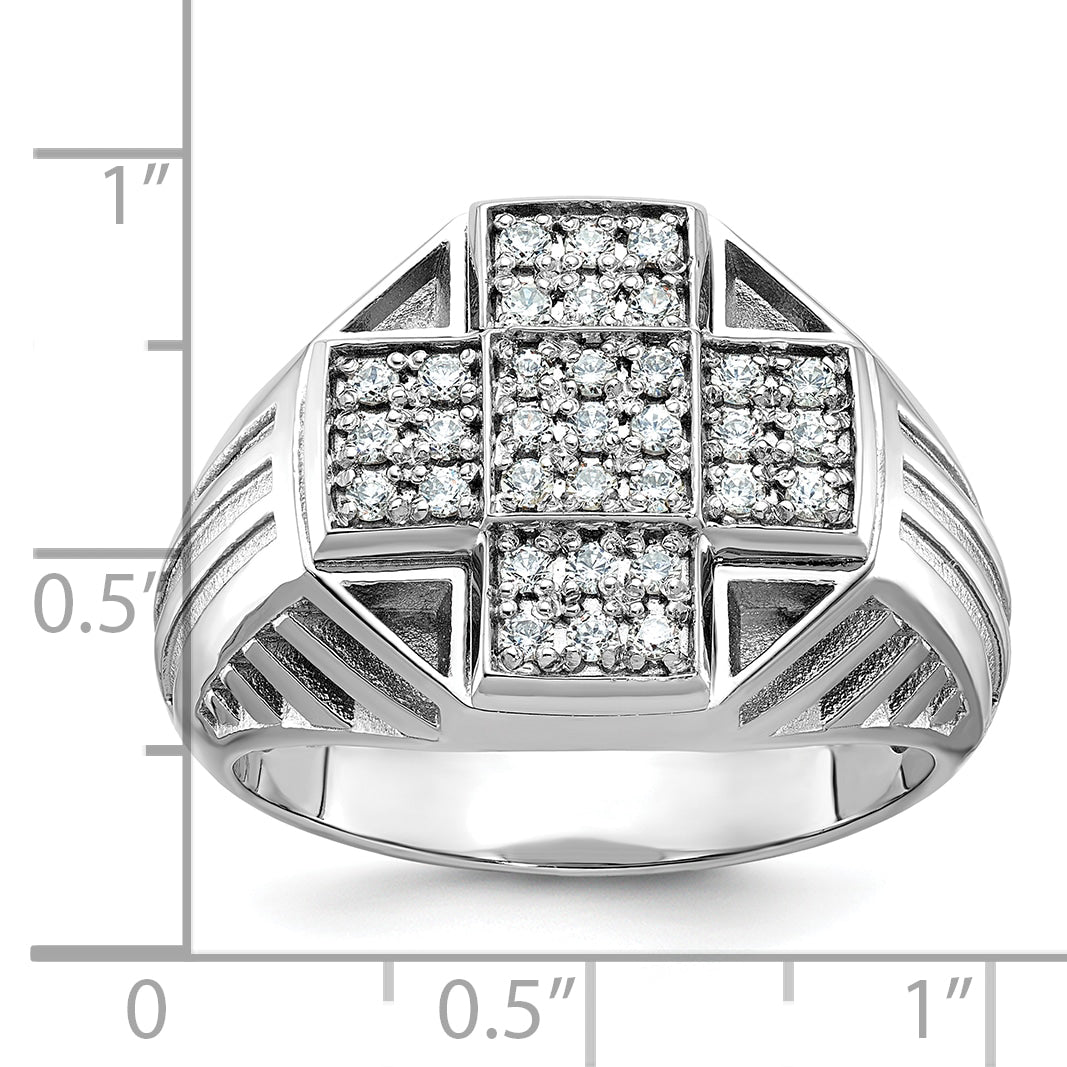 IBGoodman 10k Men's Polished Textured and Grooved 1/2 Carat A Quality Diamond Cross Cluster Ring