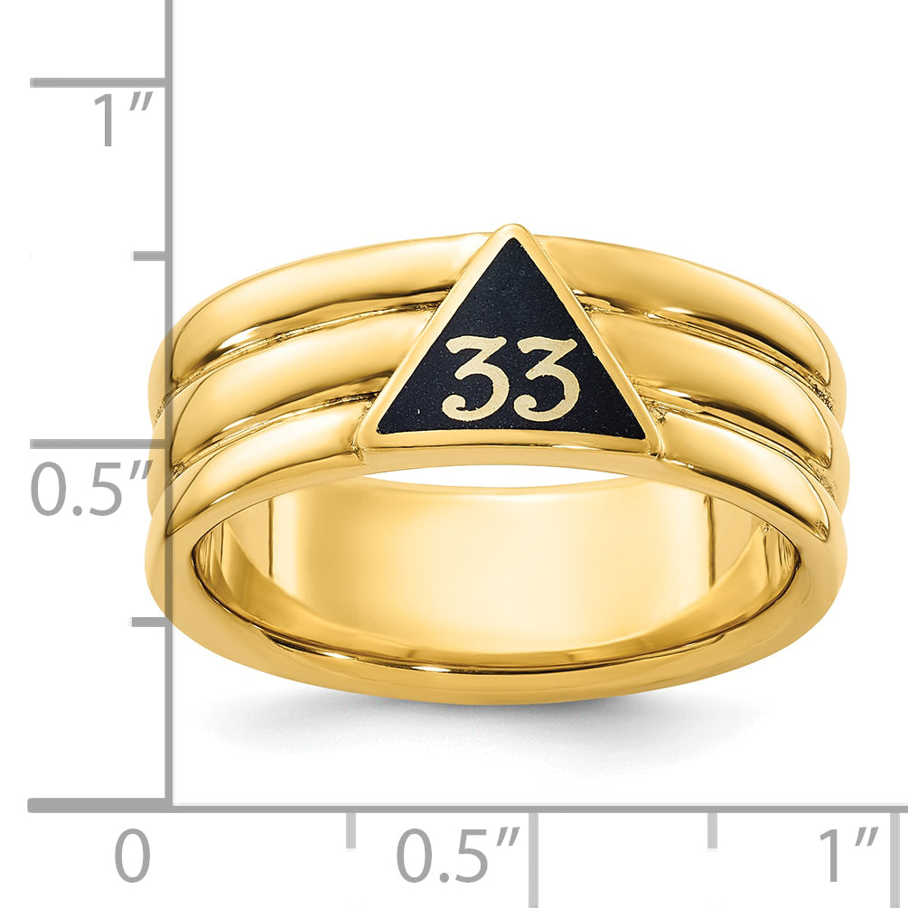 IBGoodman 10k Men's Polished and Grooved with Black Enamel Active 33rd Degree Masonic Ring