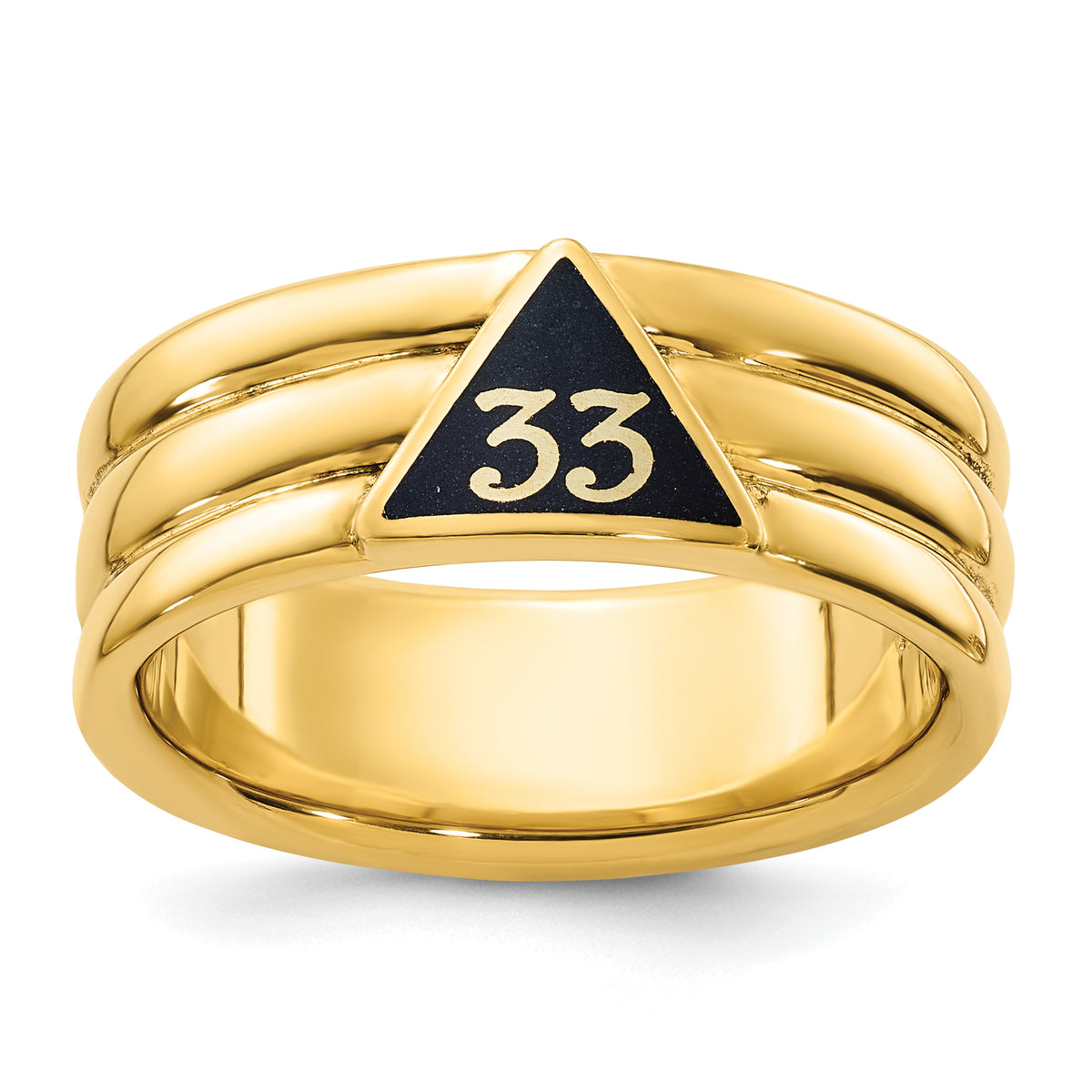 IBGoodman 10k Men's Polished and Grooved with Black Enamel Active 33rd Degree Masonic Ring