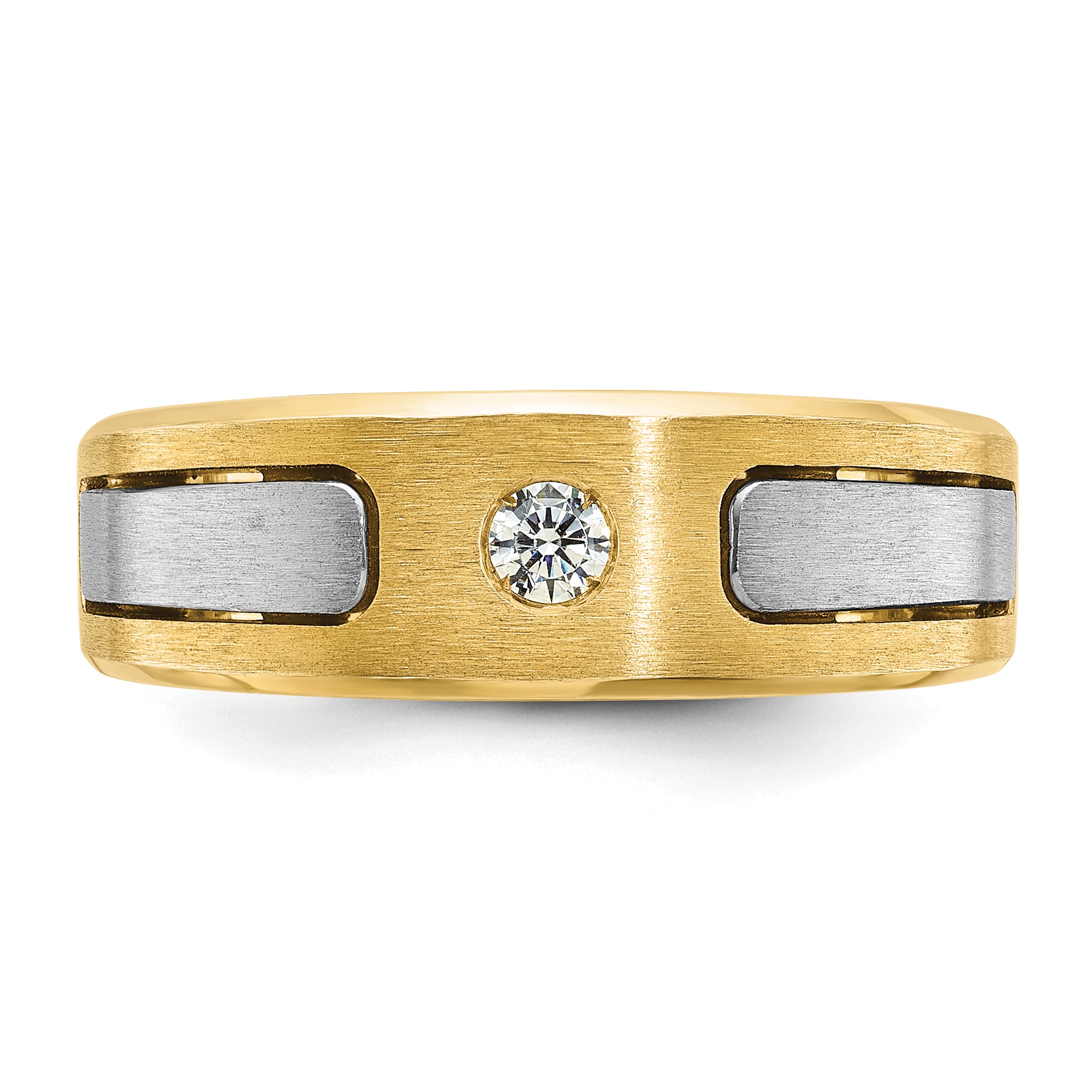 10k Two-tone IBGoodman Men's Polished and Satin Diamond Complete Ring