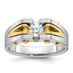 10k Two-tone IBGoodman Men's Polished and Satin Diamond Complete Ring