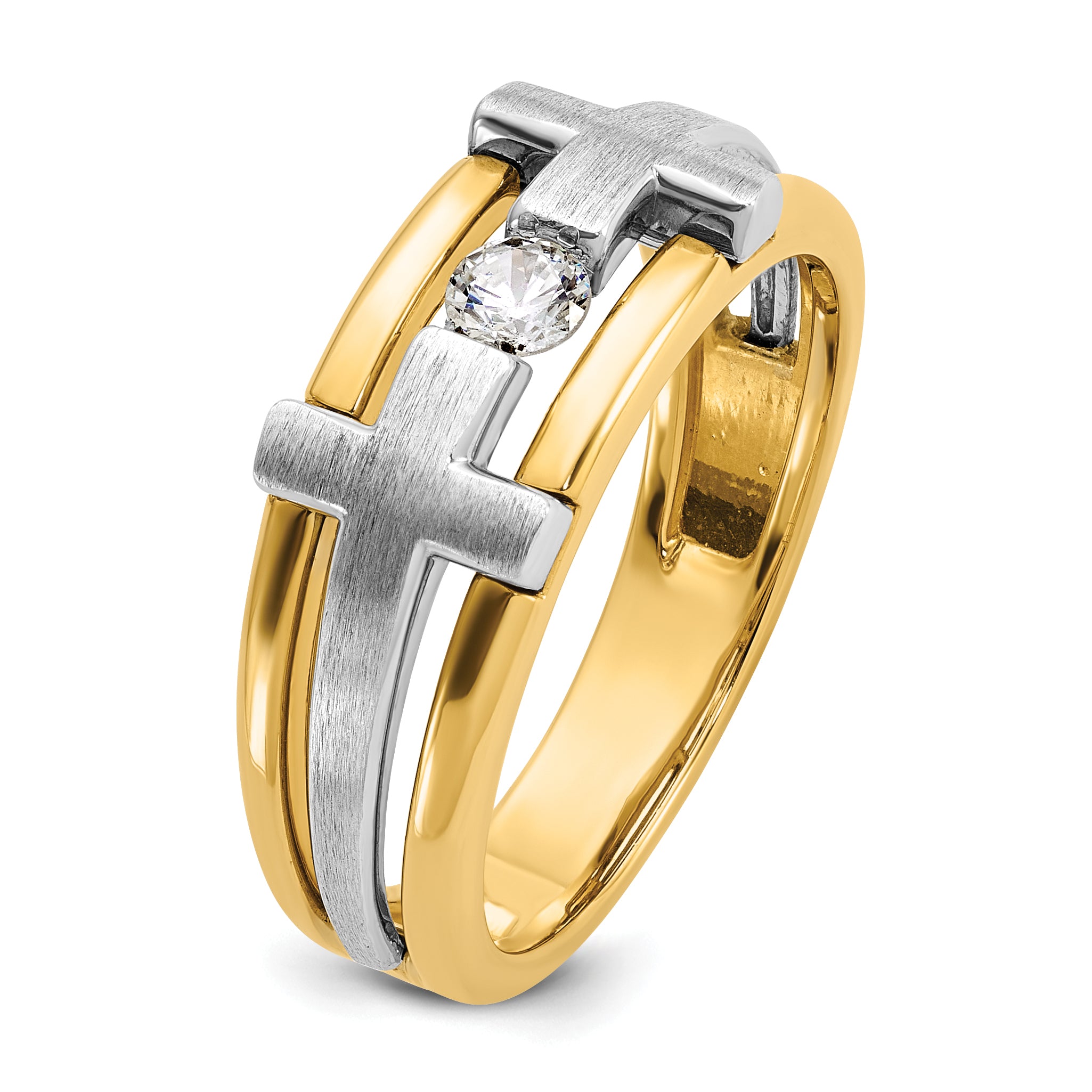 IBGoodman 10k Two-tone Men's Polished Satin and Cut-Out 1/5 Carat A Quality Diamond Cross Ring