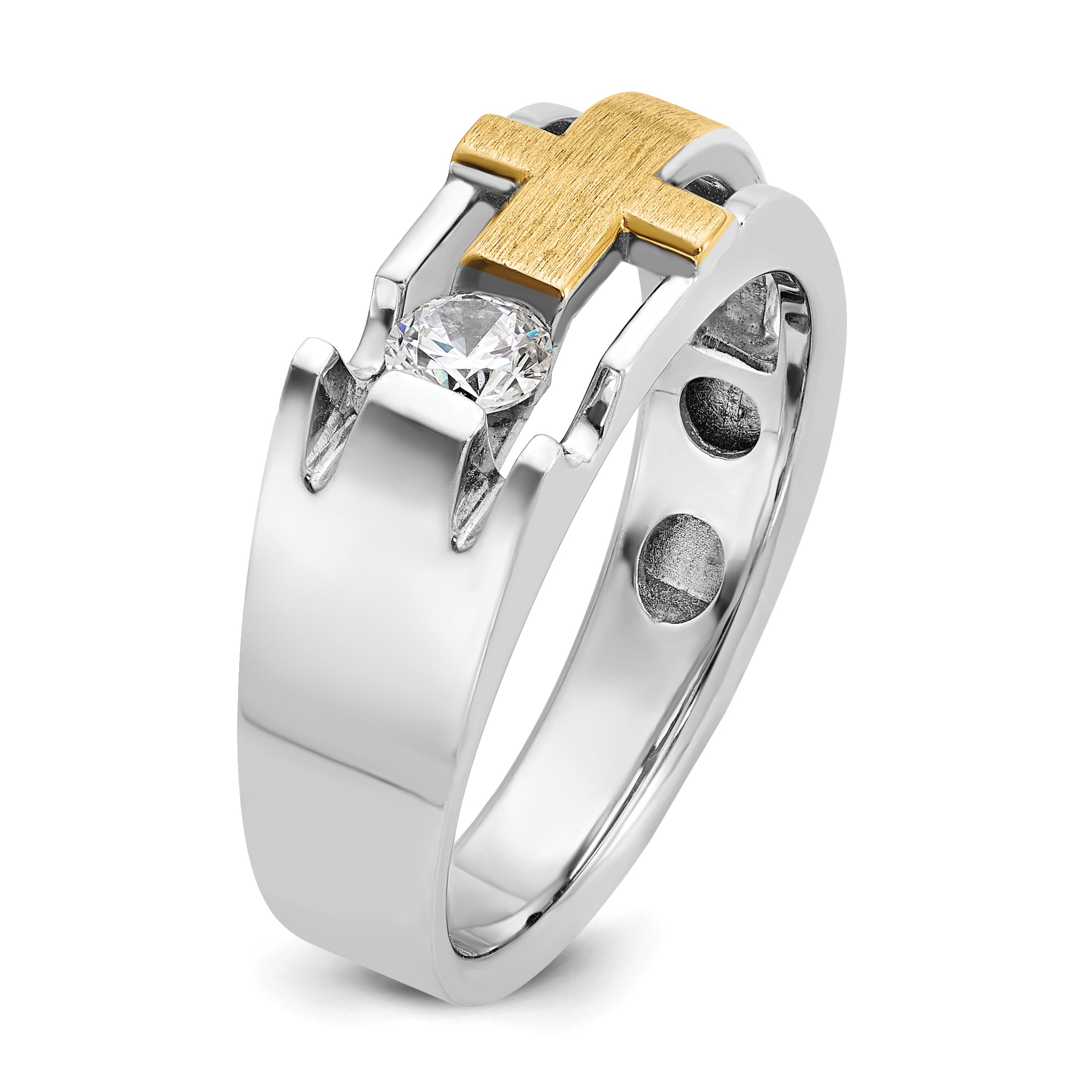 IBGoodman 10k Two-tone Men's Polished Satin and Cut-Out 1/3 Carat A Quality Diamond Cross Ring