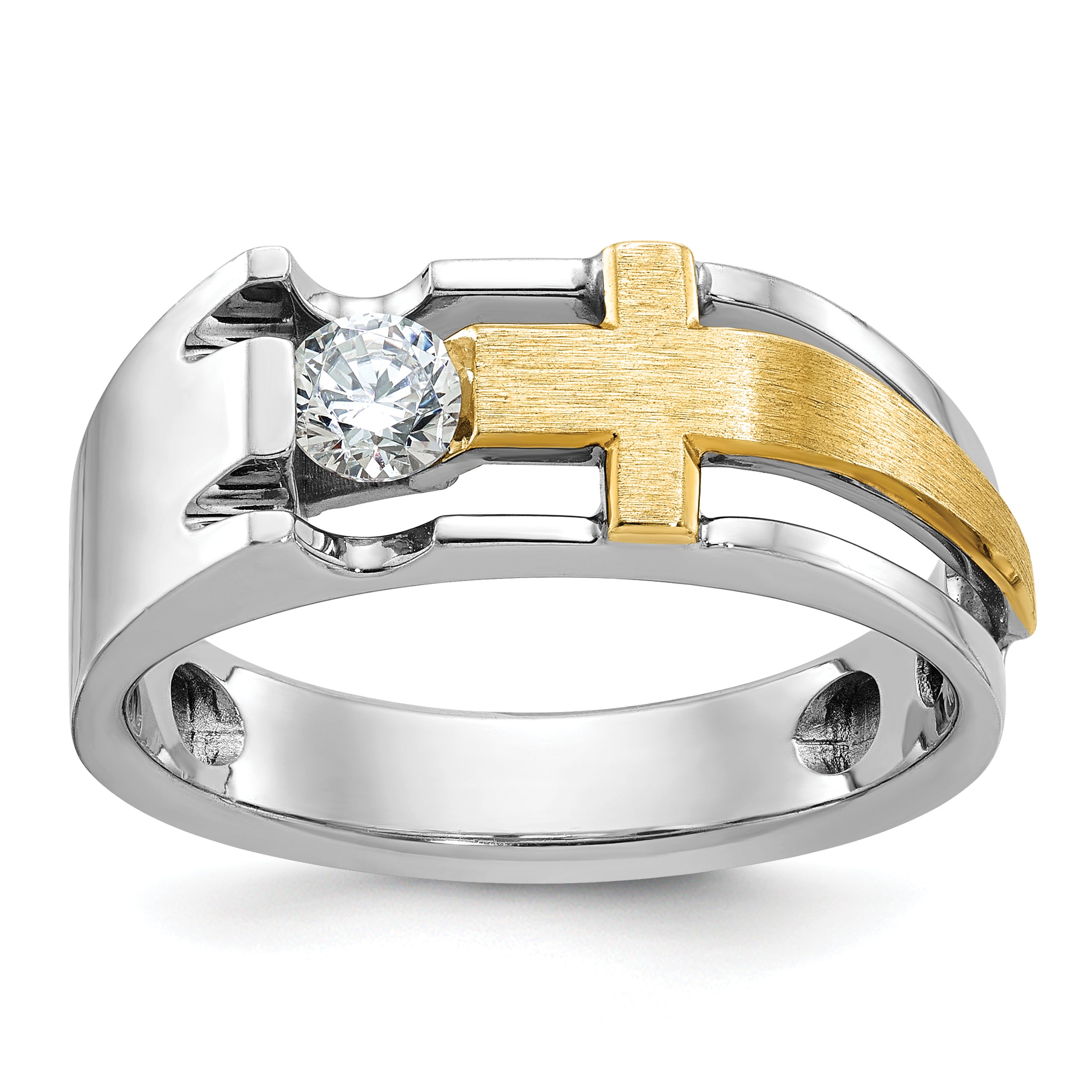 IBGoodman 10k Two-tone Men's Polished Satin and Cut-Out 1/3 Carat A Quality Diamond Cross Ring