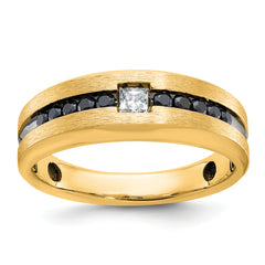 10k Yellow Gold with Black Rhodium IBGoodman Men's Polished and Brushed Black and White Diamond Ring