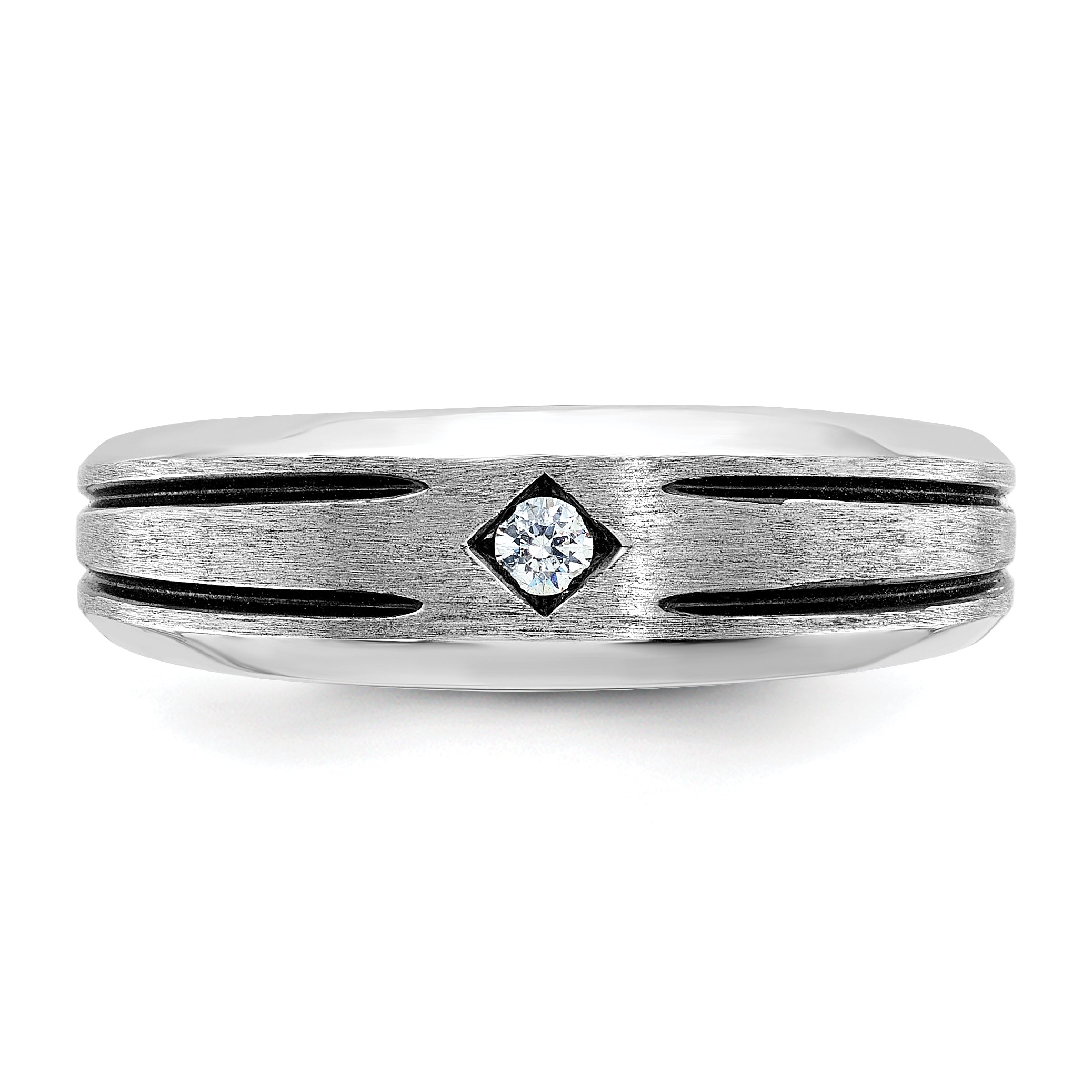 10k White Gold IBGoodman Men's WithBlack Rhod Satin Diamond Complete Ring