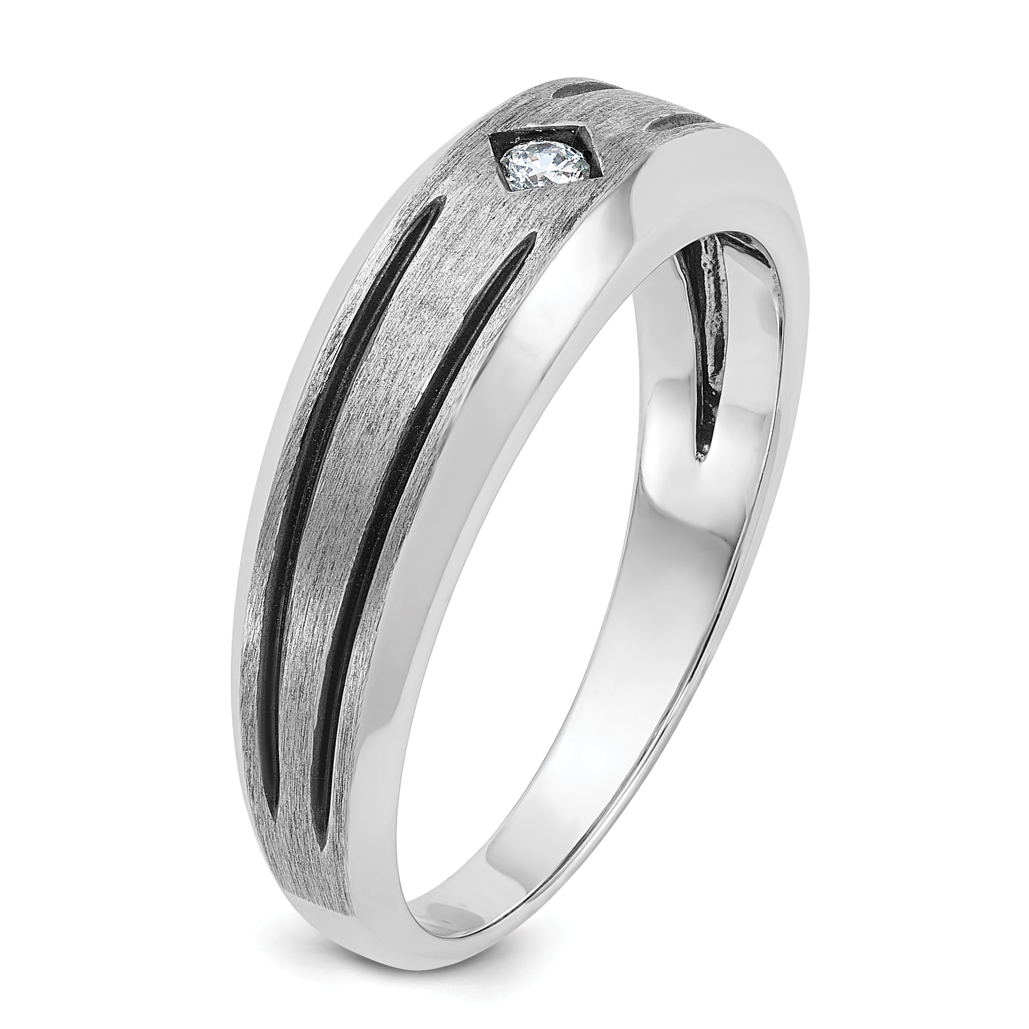 10k White Gold IBGoodman Men's WithBlack Rhod Satin Diamond Complete Ring