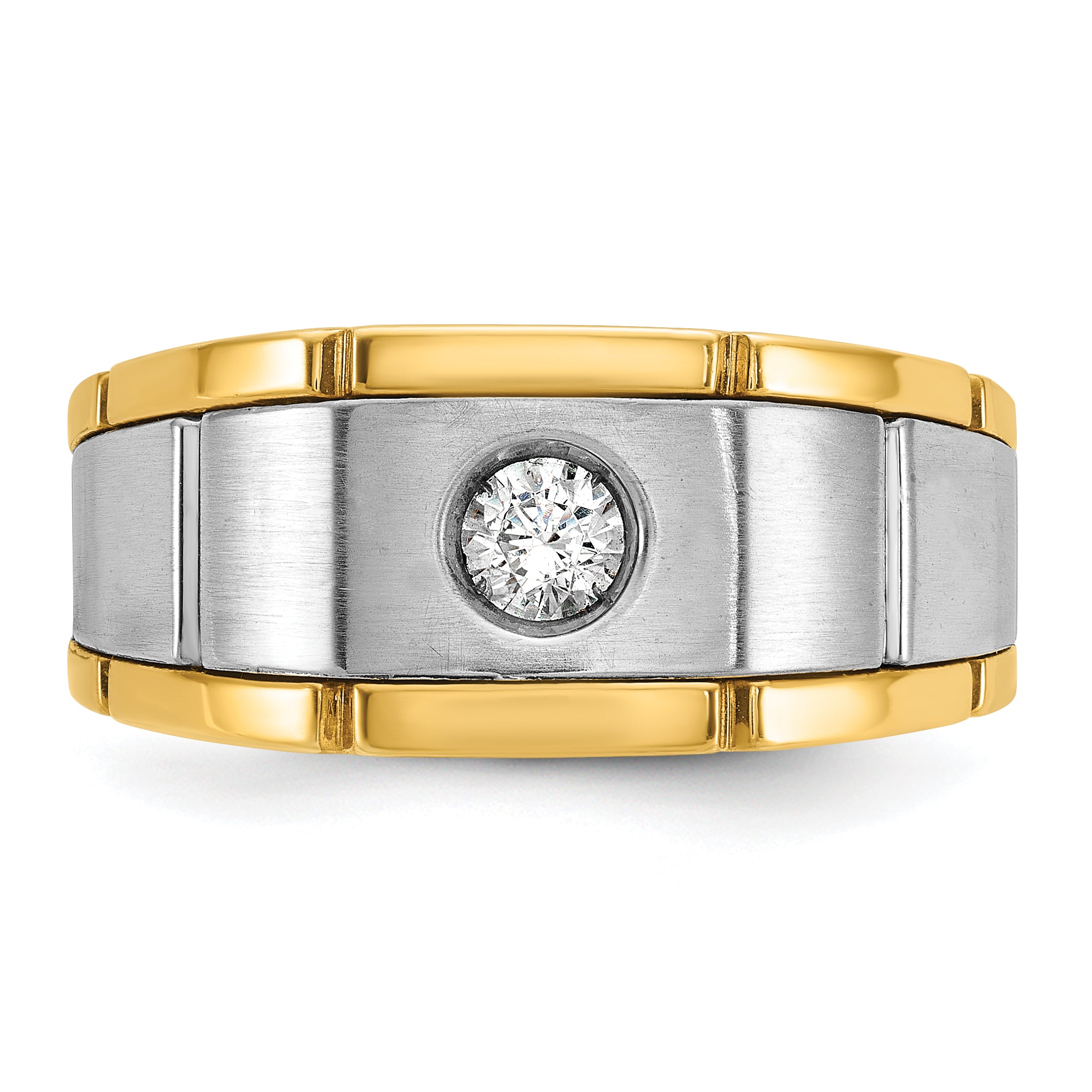 10k Two-tone IBGoodman Men's Polished and Satin Diamond Complete Ring