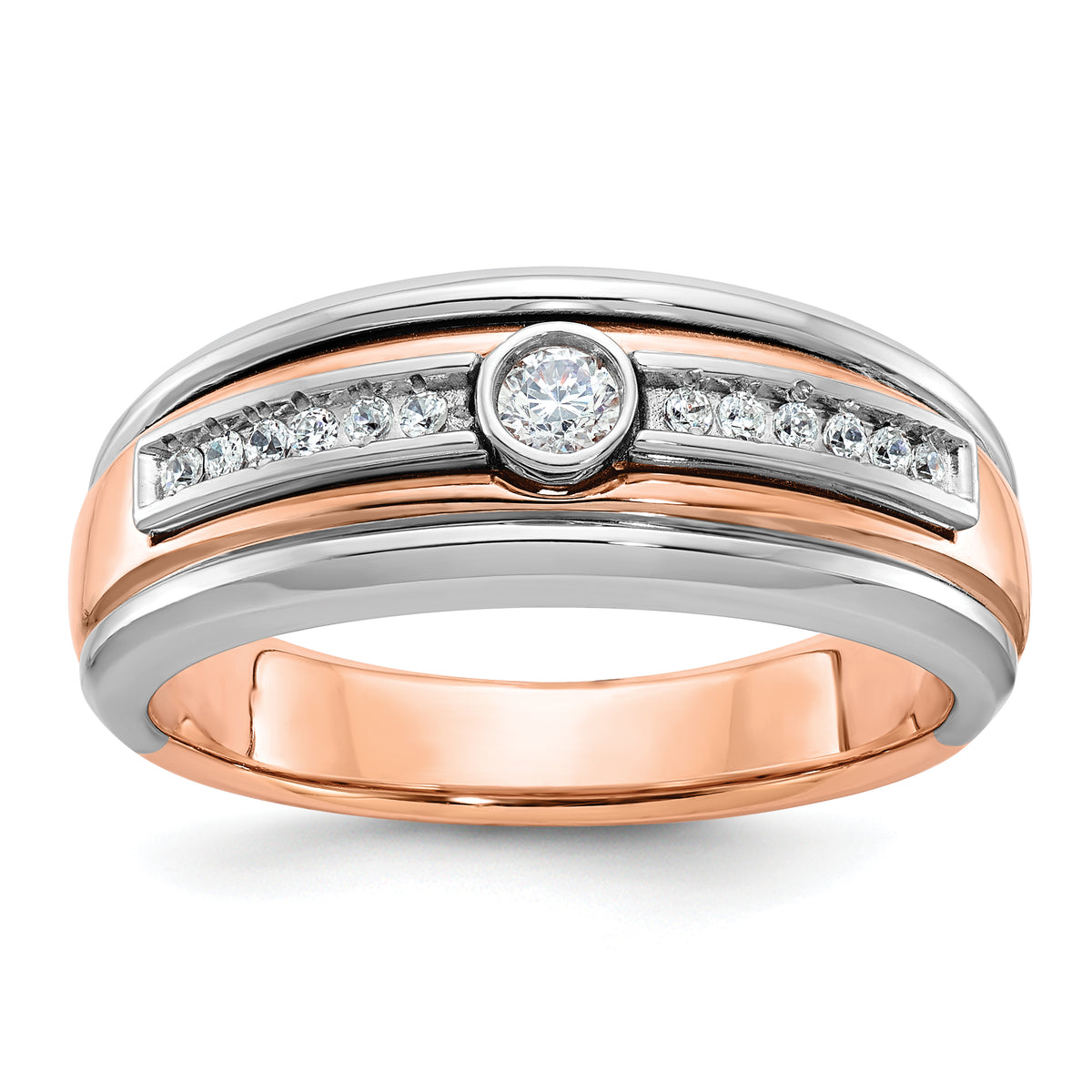 10k Two-tone White/Rose Gold IBGoodman Men's Diamond Complete Ring