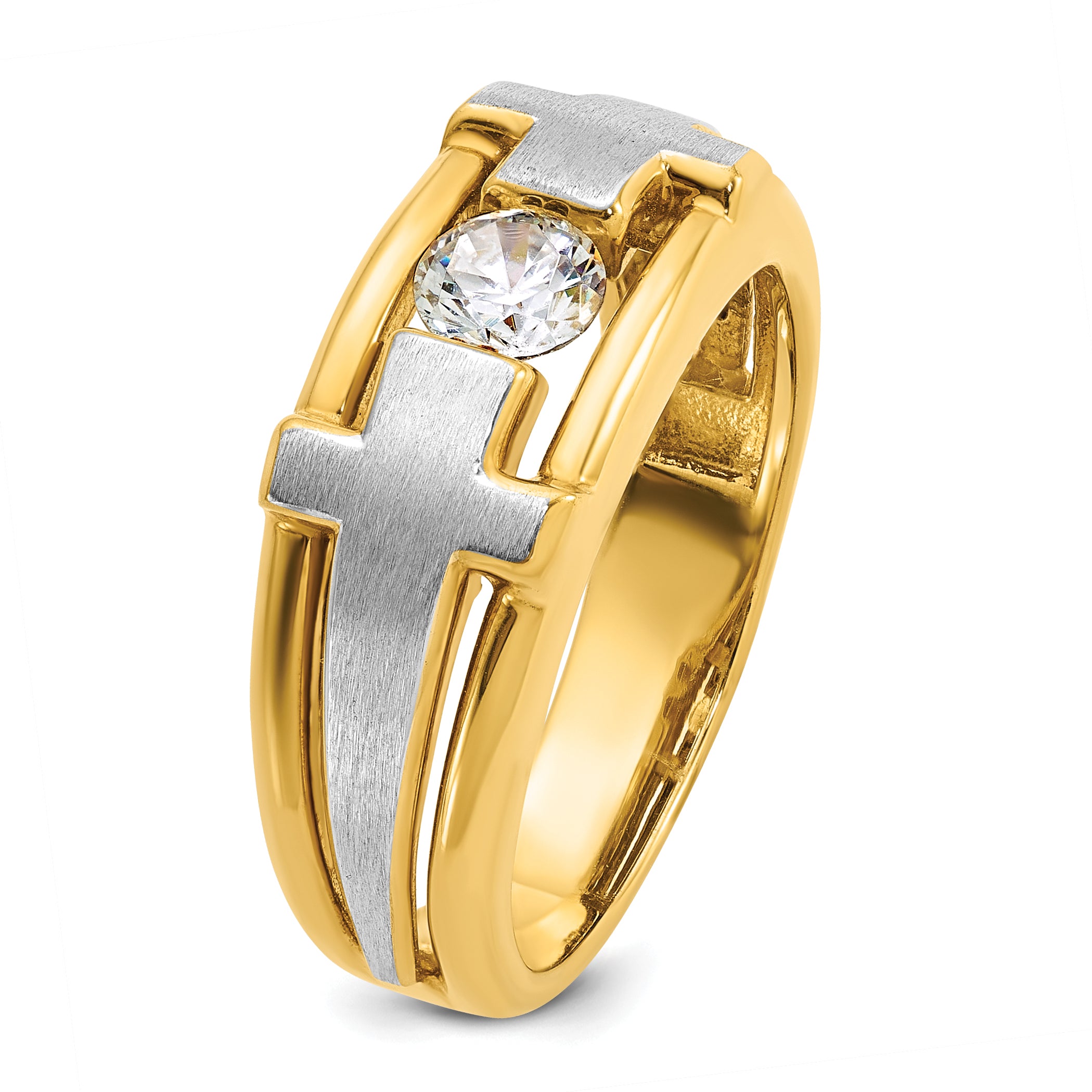 IBGoodman 10k Two-tone Men's Polished Satin and Cut-Out 1/2 Carat A Quality Diamond Cross Ring