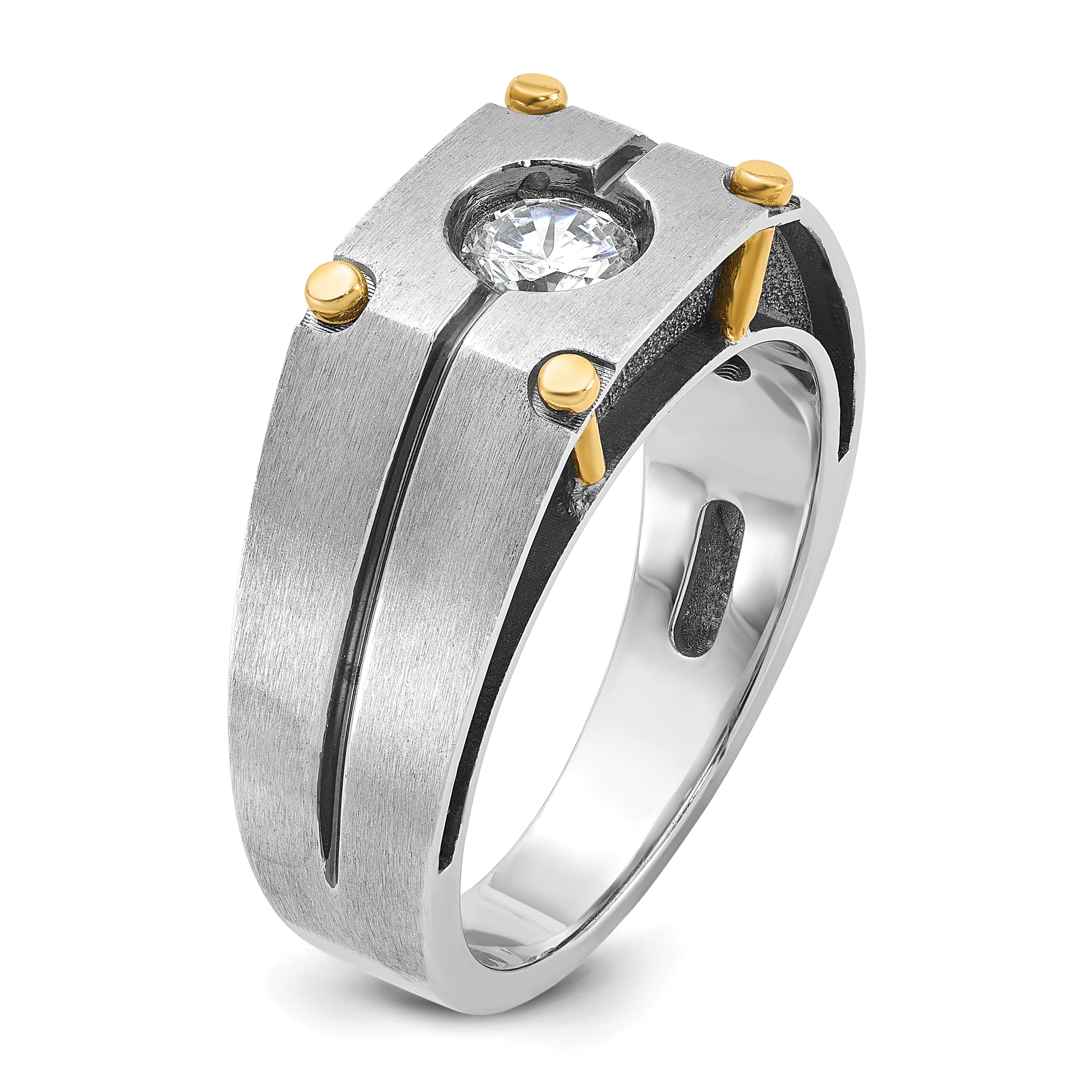 10k Two-tone IBGoodman Men's Polished and Satin Diamond Complete Ring