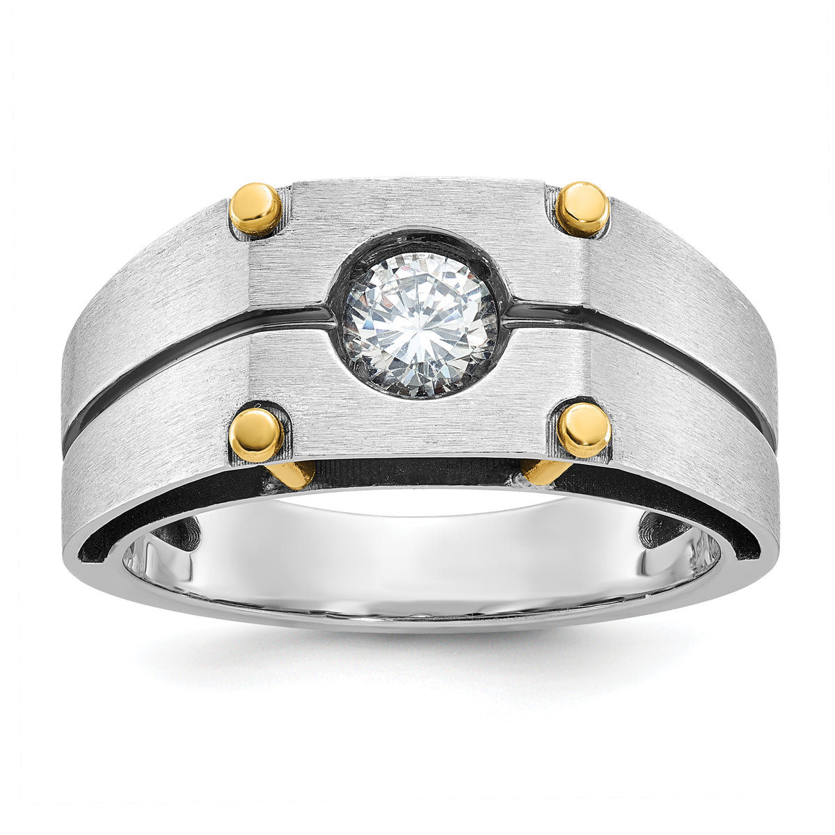 10k Two-tone IBGoodman Men's Polished and Satin Diamond Complete Ring