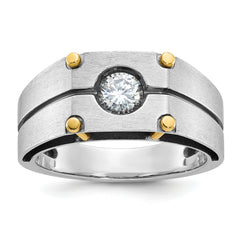 10k Two-tone IBGoodman Men's Polished and Satin Diamond Complete Ring