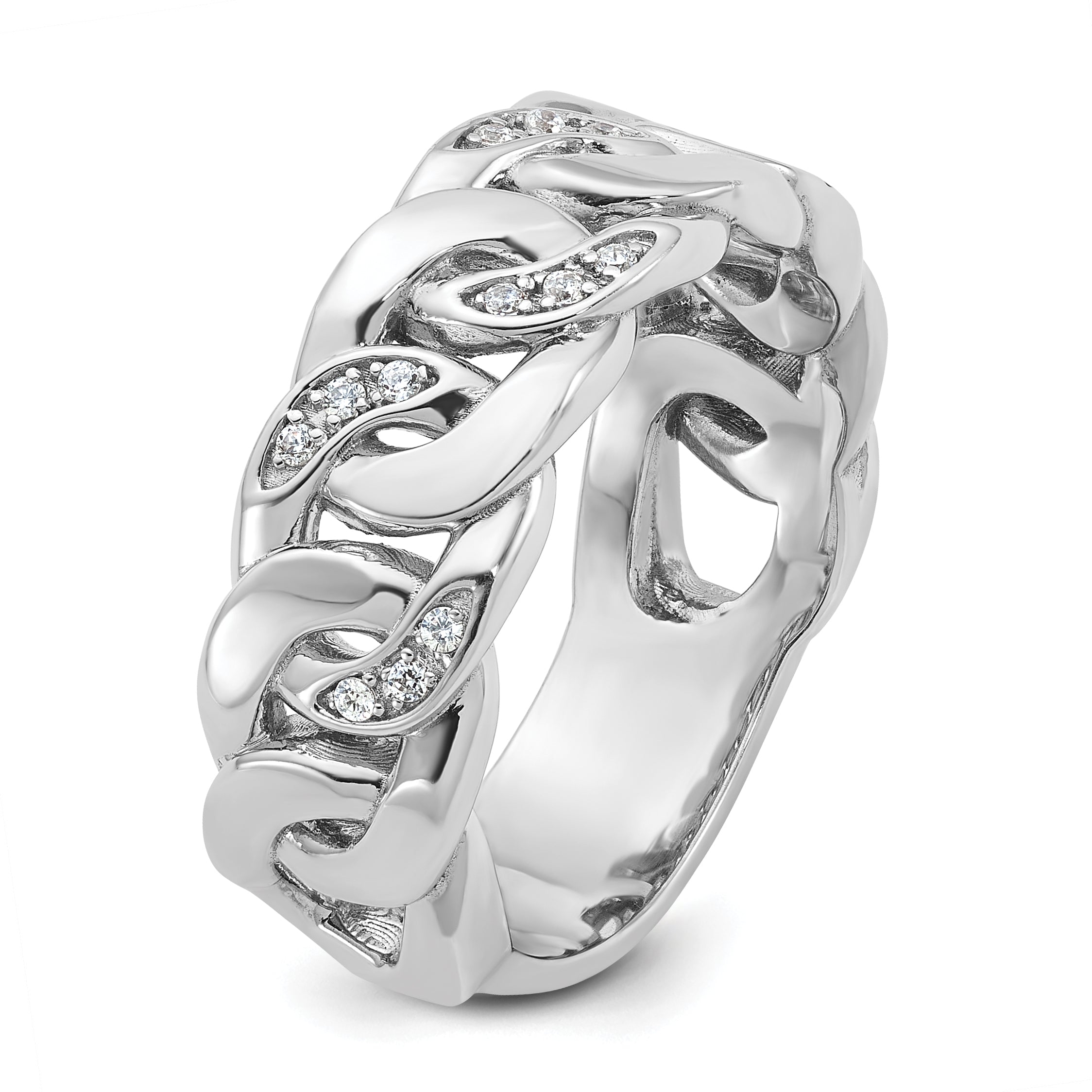 10k White Gold IBGoodman Men's Cuban Link Design Diamond Complete Ring