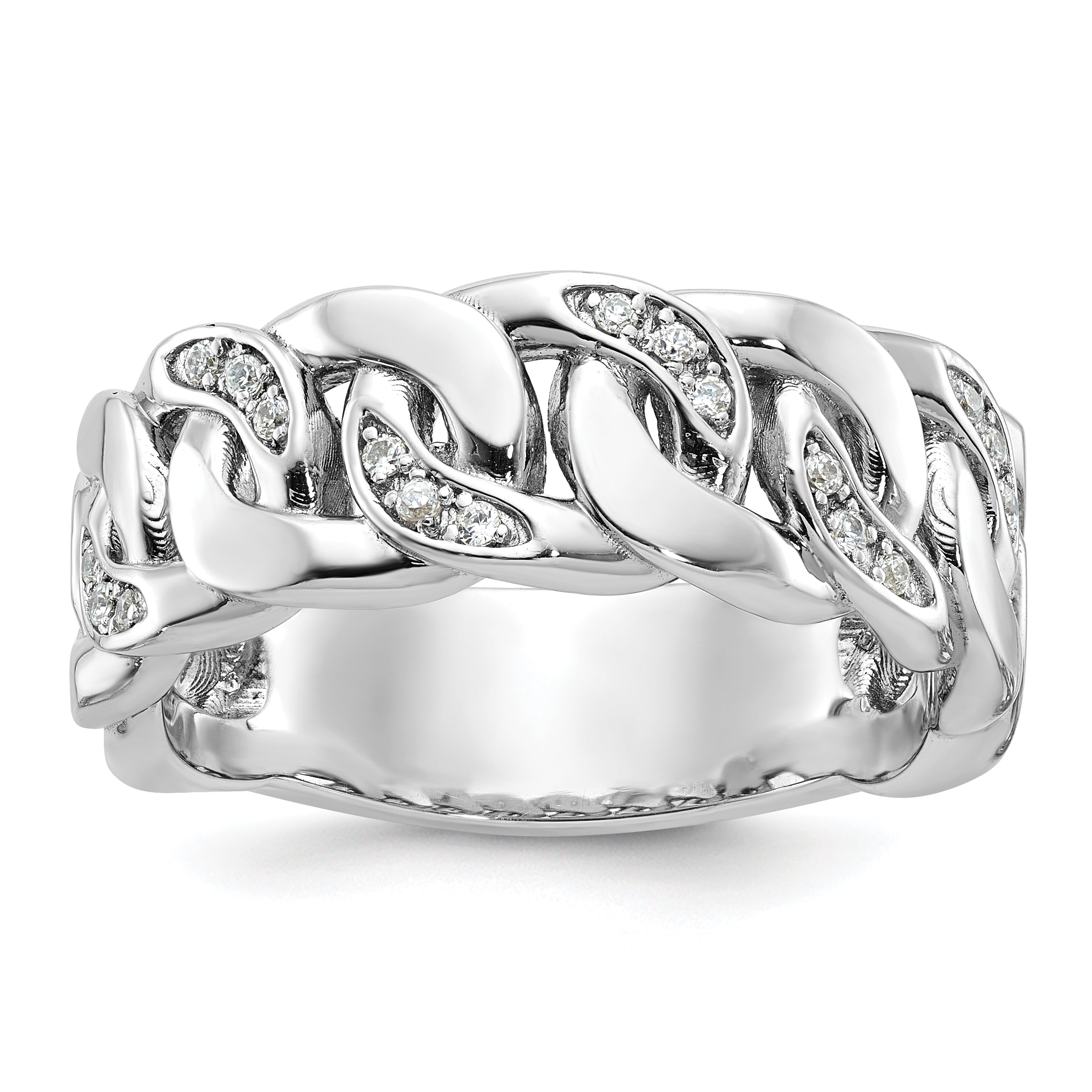 10k White Gold IBGoodman Men's Cuban Link Design Diamond Complete Ring