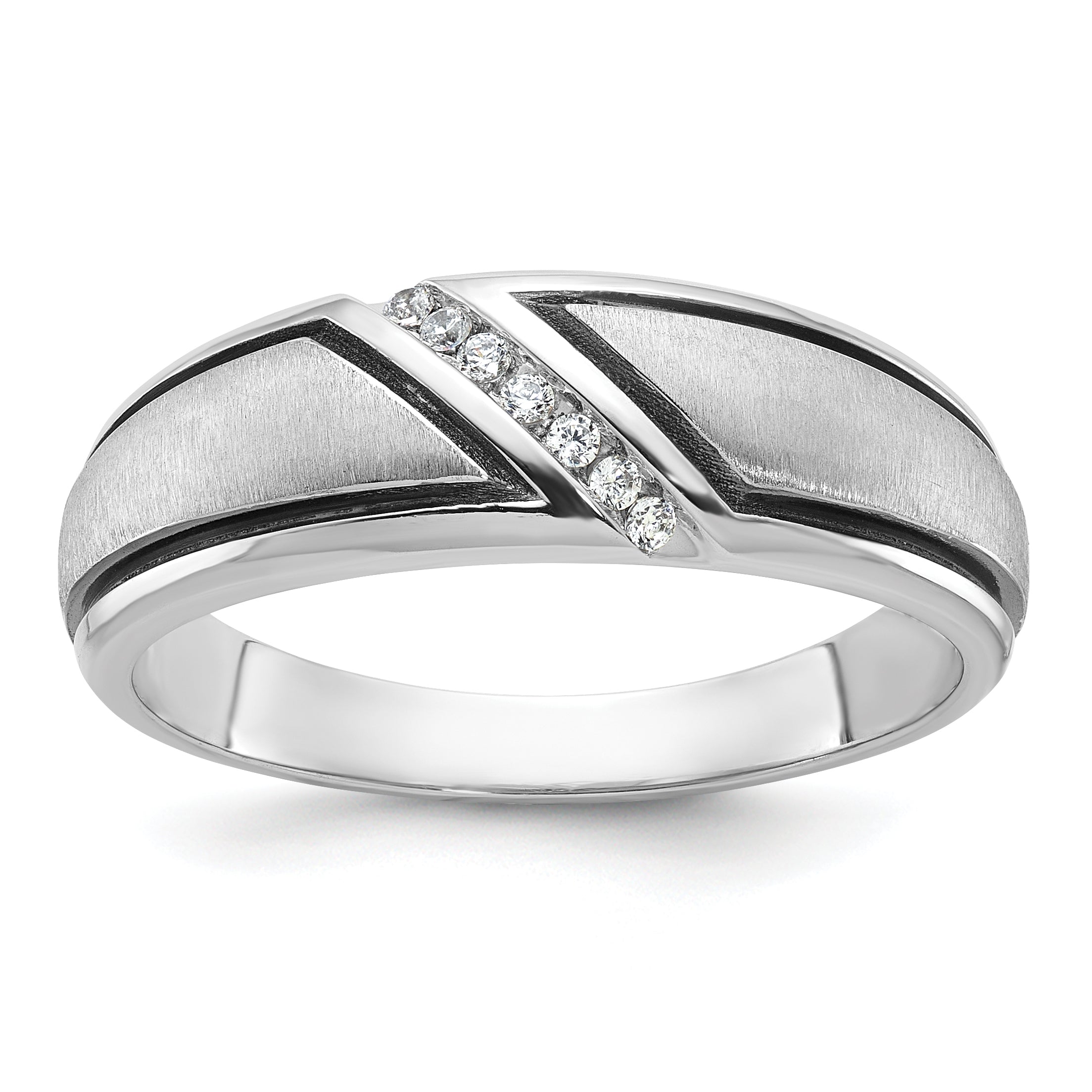 IBGoodman 10k White Gold with Black Rhodium Men's Polished and Satin 1/15 Carat A Quality Diamond Ring