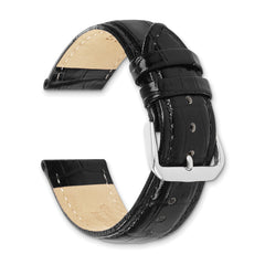 22mm Long Black Crocodile Grain Chronograph Leather with Silver-tone Buckle 8.5 inch Watch Band