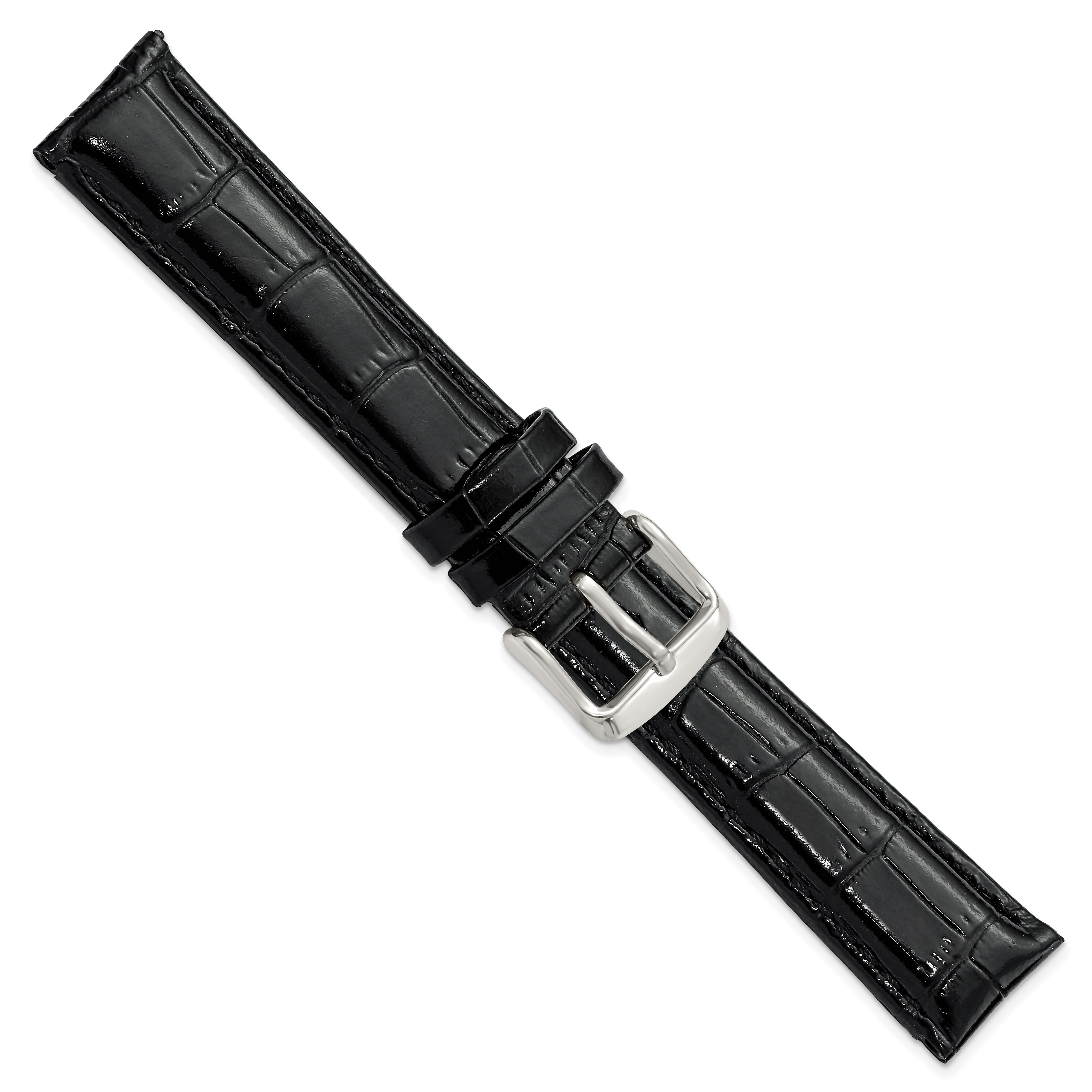 12mm Black Crocodile Grain Chronograph Leather with Silver-tone Buckle 6.75 inch Watch Band