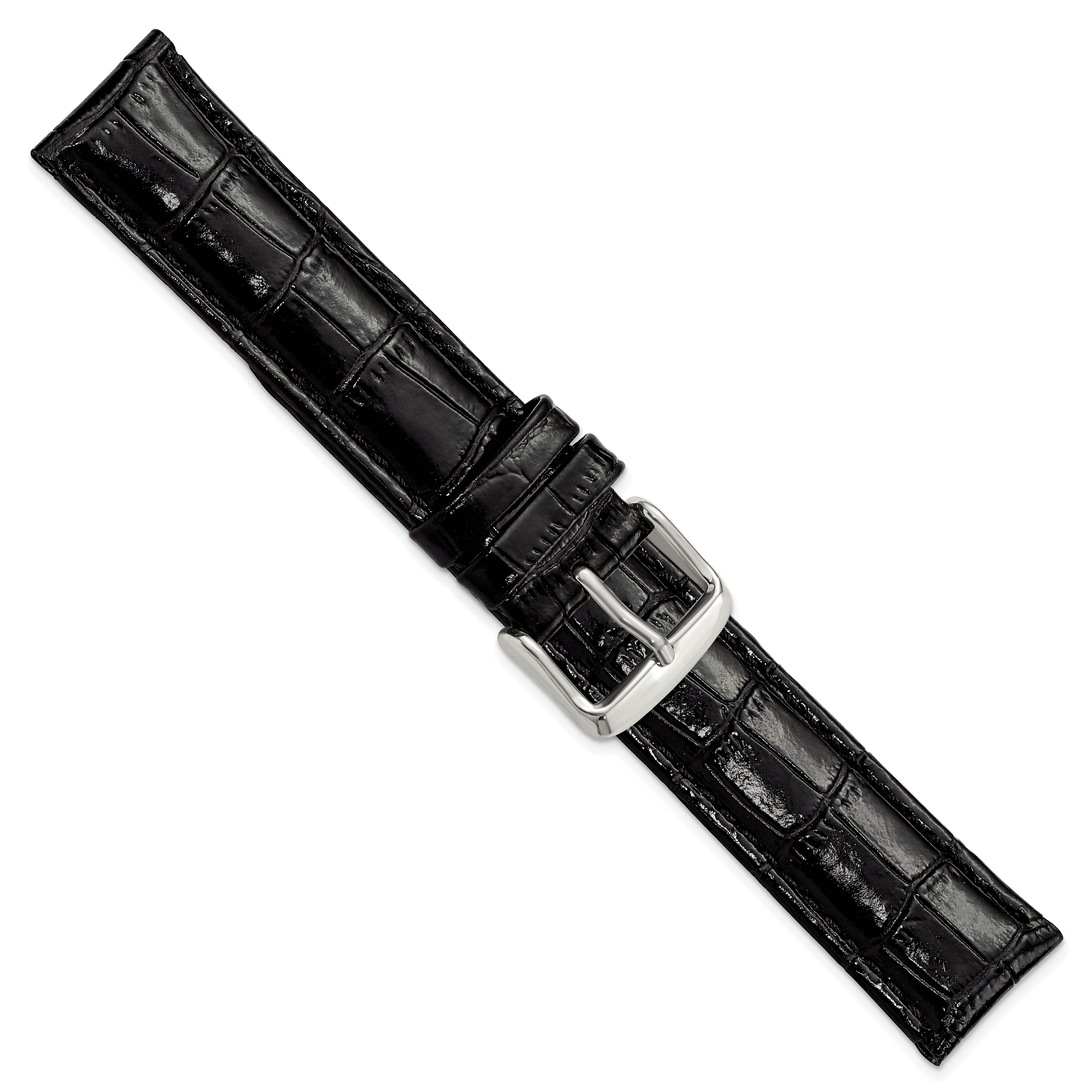 12mm Black Crocodile Grain Chronograph Leather with Silver-tone Buckle 6.75 inch Watch Band