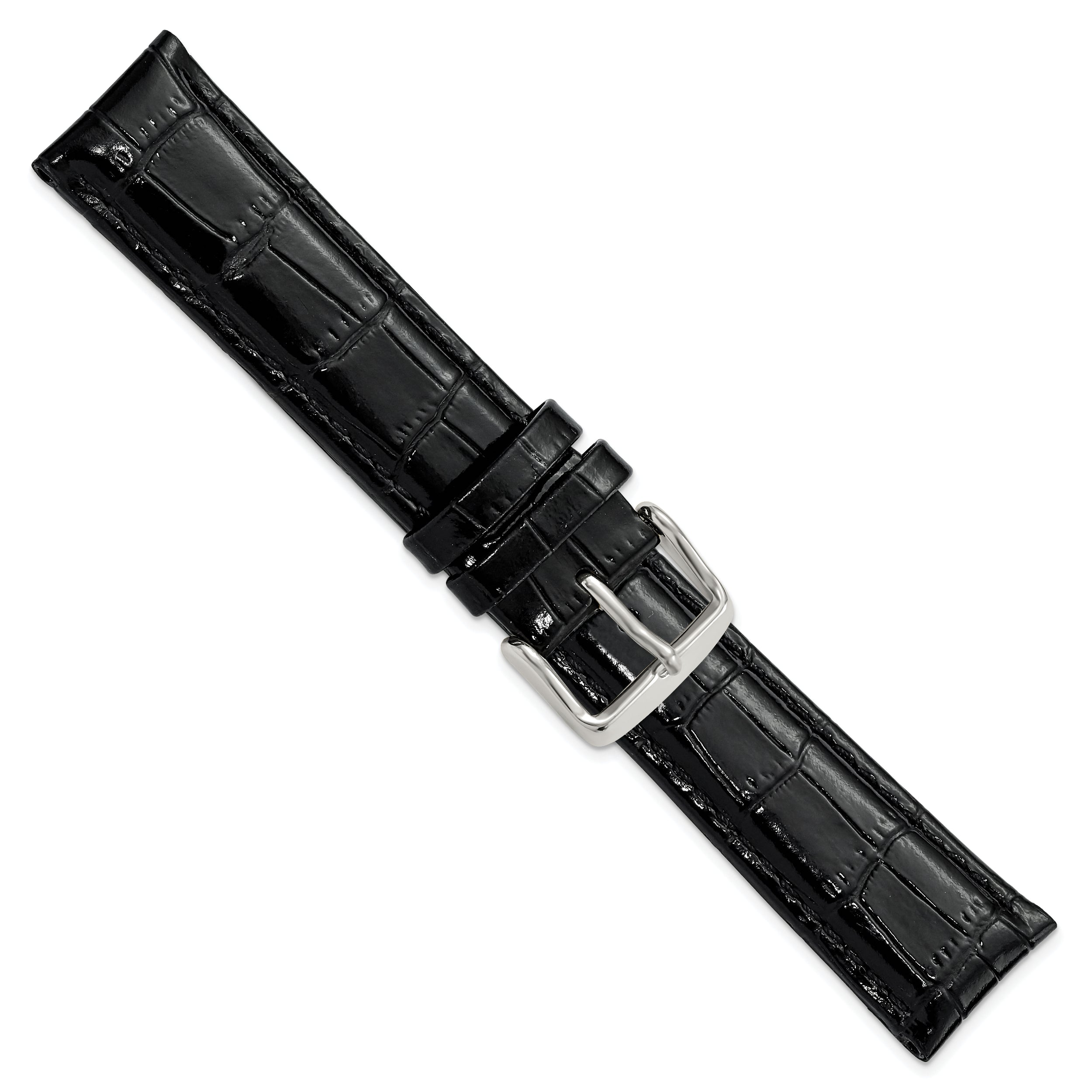 12mm Black Crocodile Grain Chronograph Leather with Silver-tone Buckle 6.75 inch Watch Band