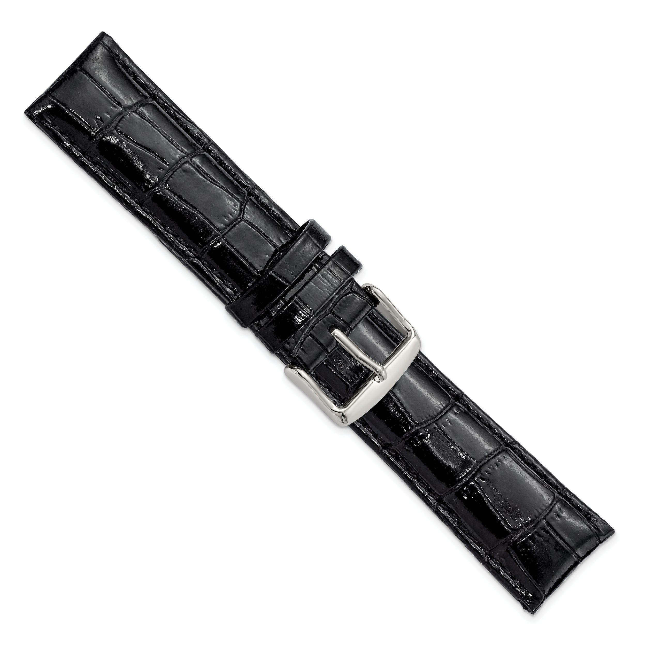 12mm Black Crocodile Grain Chronograph Leather with Silver-tone Buckle 6.75 inch Watch Band