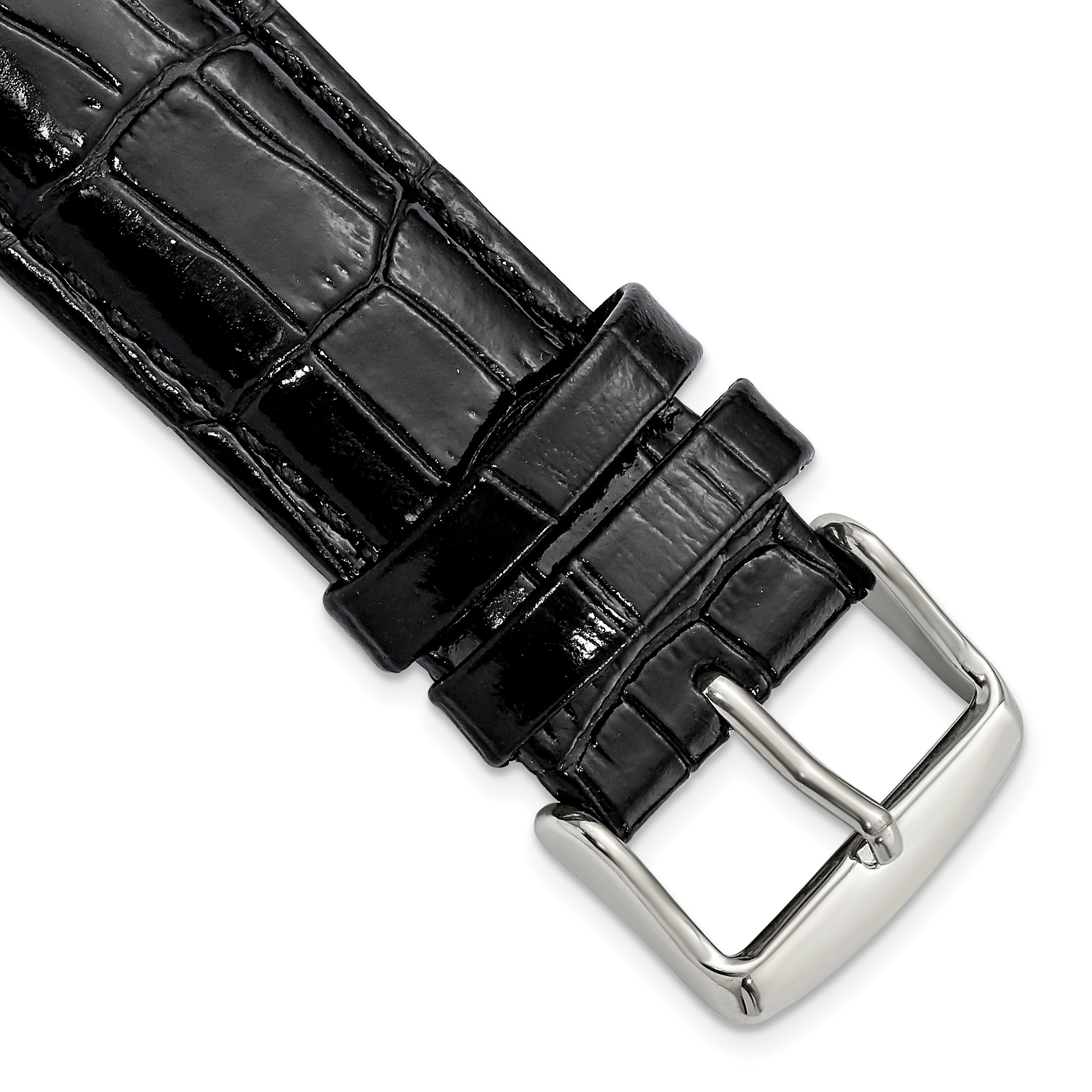 DeBeer 22mm Black Crocodile Grain Chronograph Leather with Silver-tone Buckle 7.5 inch Watch Band