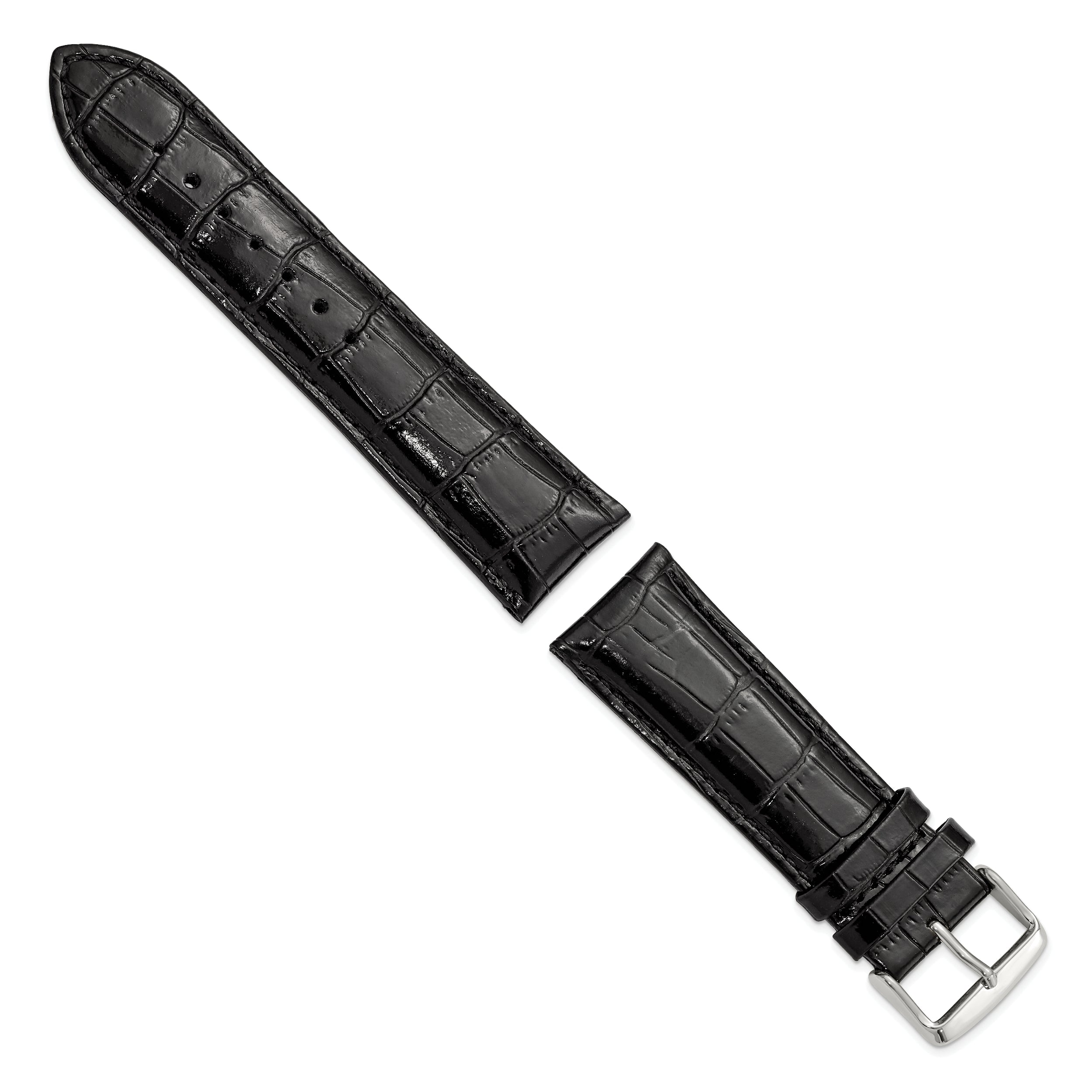 12mm Black Crocodile Grain Chronograph Leather with Silver-tone Buckle 6.75 inch Watch Band