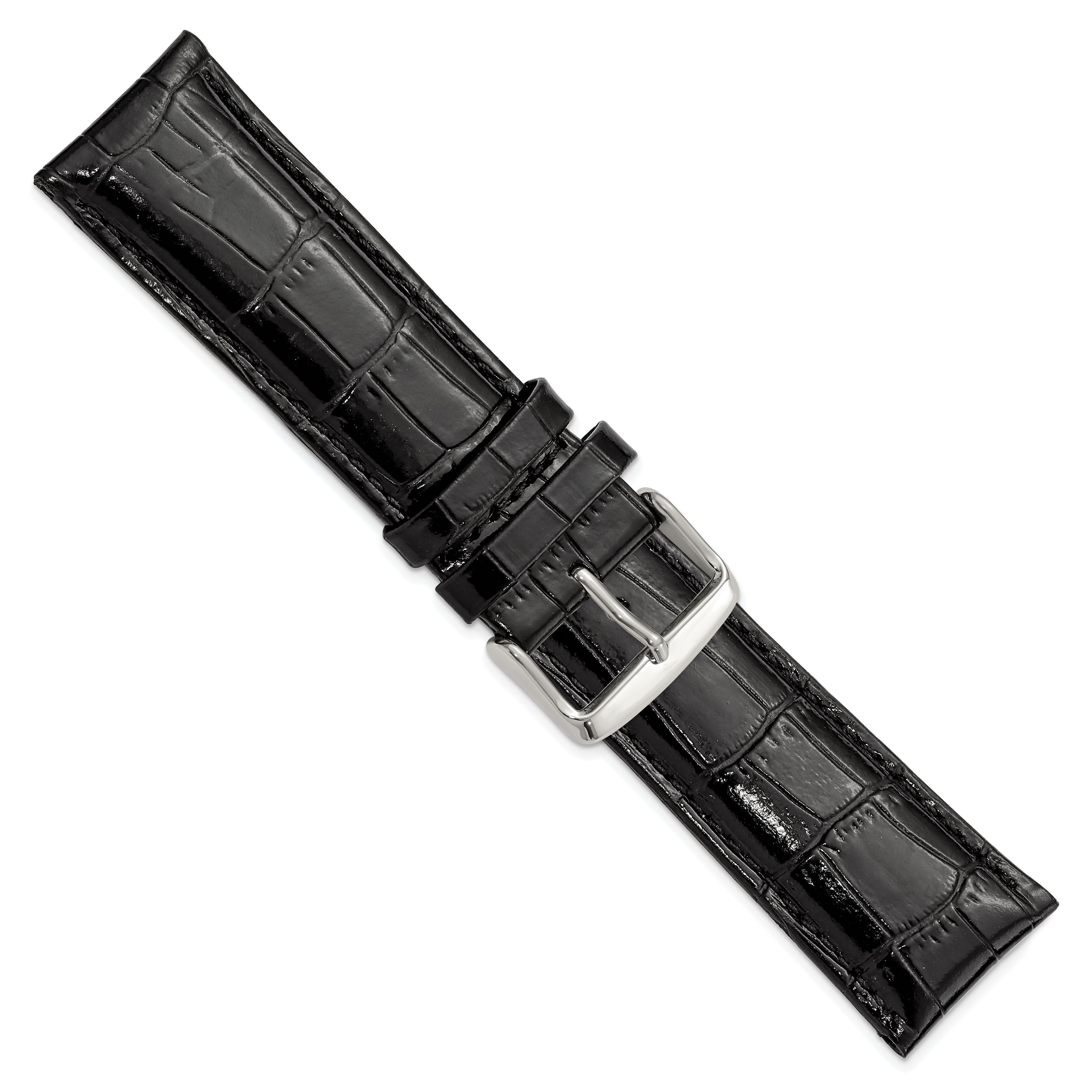 12mm Black Crocodile Grain Chronograph Leather with Silver-tone Buckle 6.75 inch Watch Band