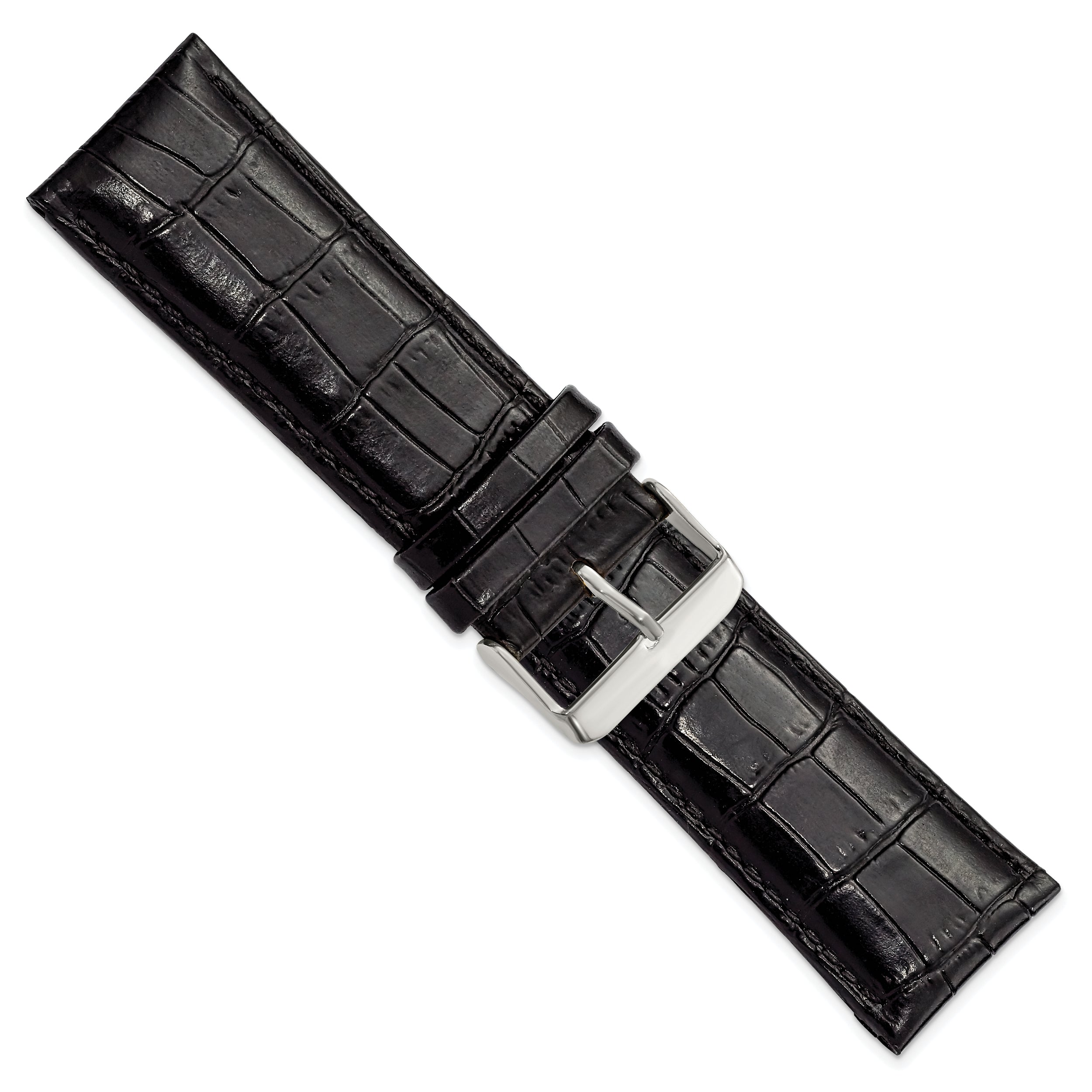 12mm Black Crocodile Grain Chronograph Leather with Silver-tone Buckle 6.75 inch Watch Band