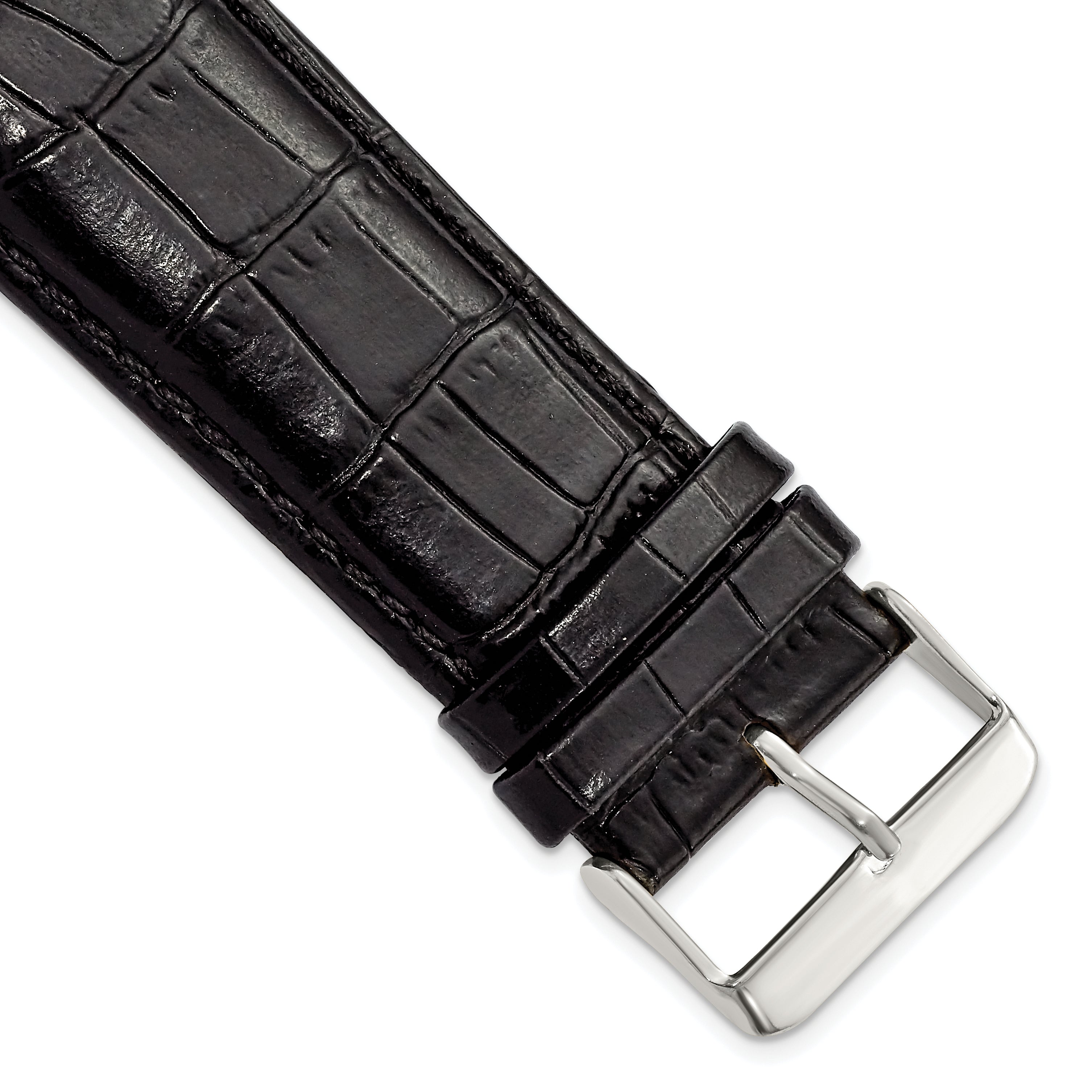 DeBeer 26mm Black Crocodile Grain Chronograph Leather with Silver-tone Buckle 7.5 inch Watch Band