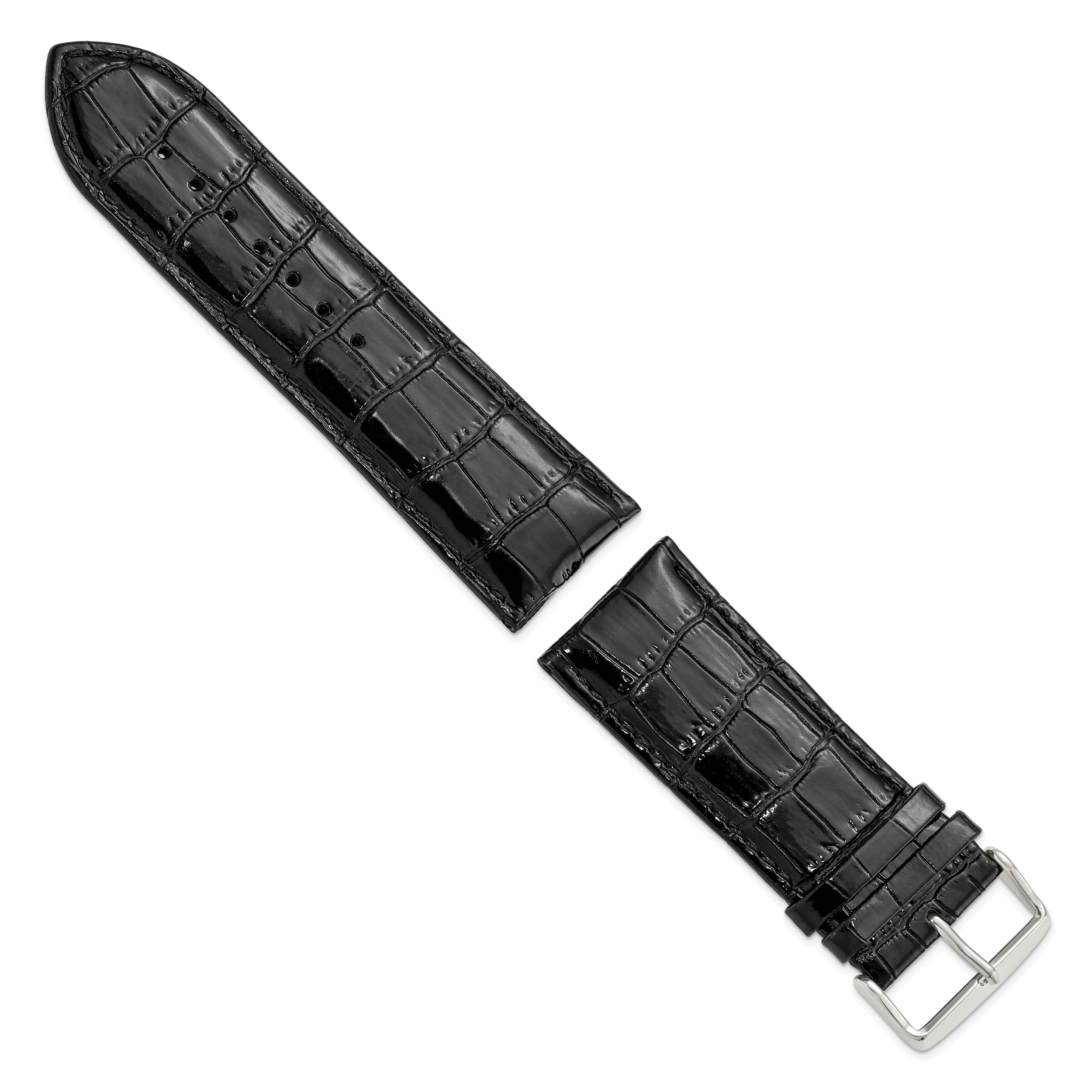 12mm Black Crocodile Grain Chronograph Leather with Silver-tone Buckle 6.75 inch Watch Band