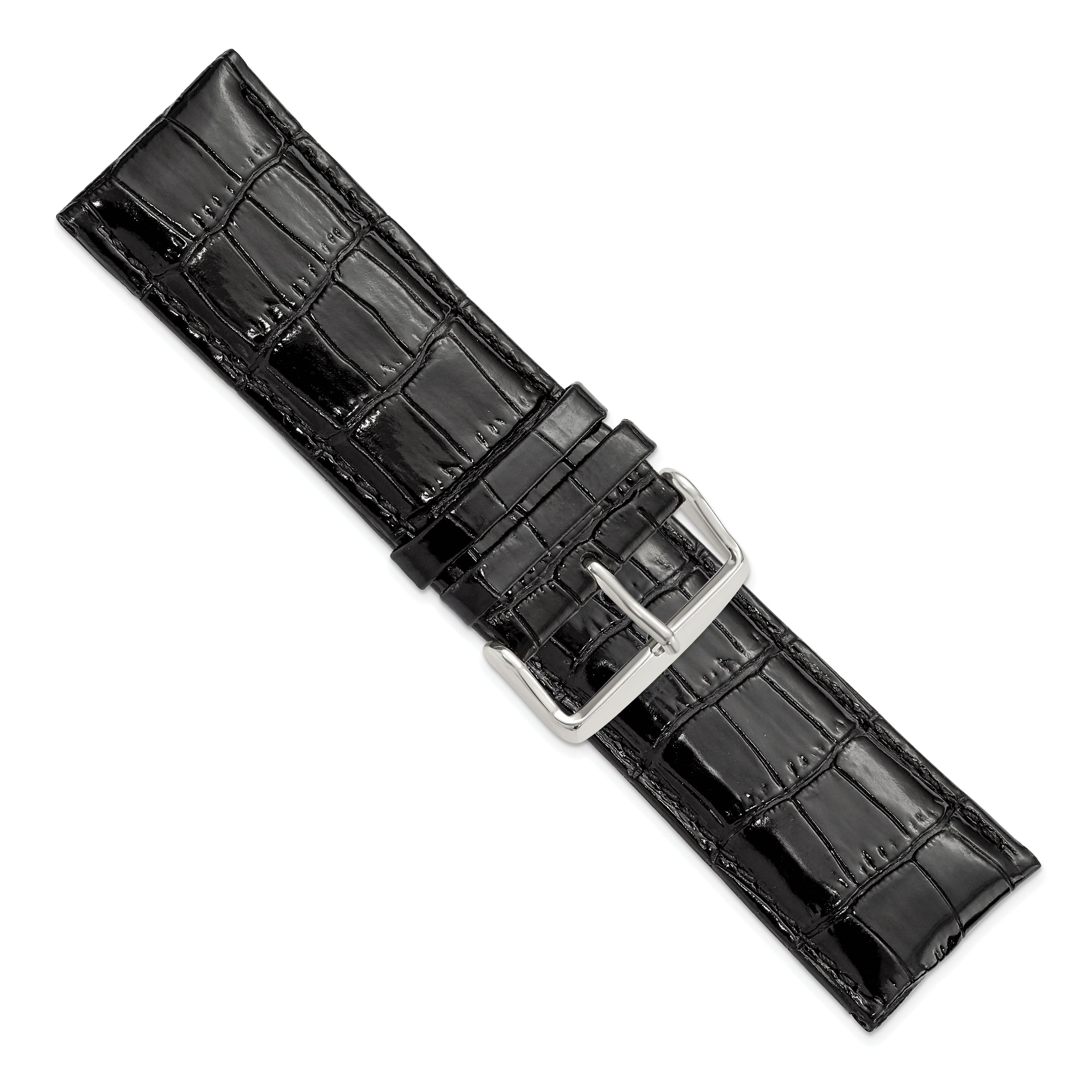 12mm Black Crocodile Grain Chronograph Leather with Silver-tone Buckle 6.75 inch Watch Band