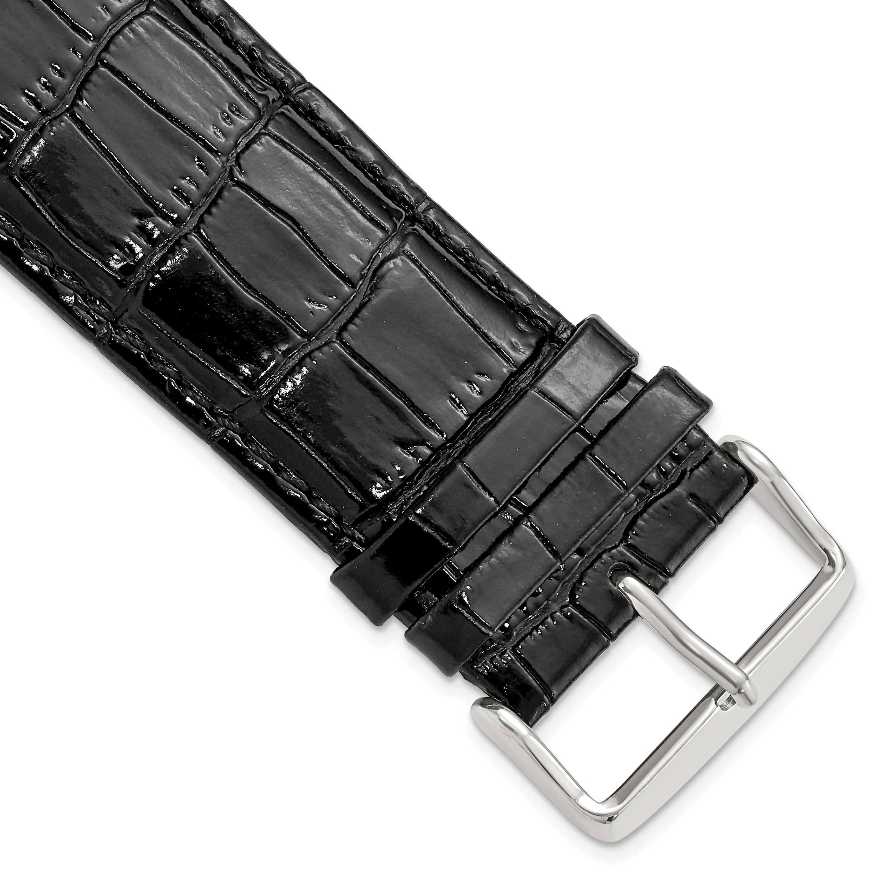 DeBeer 28mm Black Crocodile Grain Chronograph Leather with Silver-tone Buckle 7.5 inch Watch Band