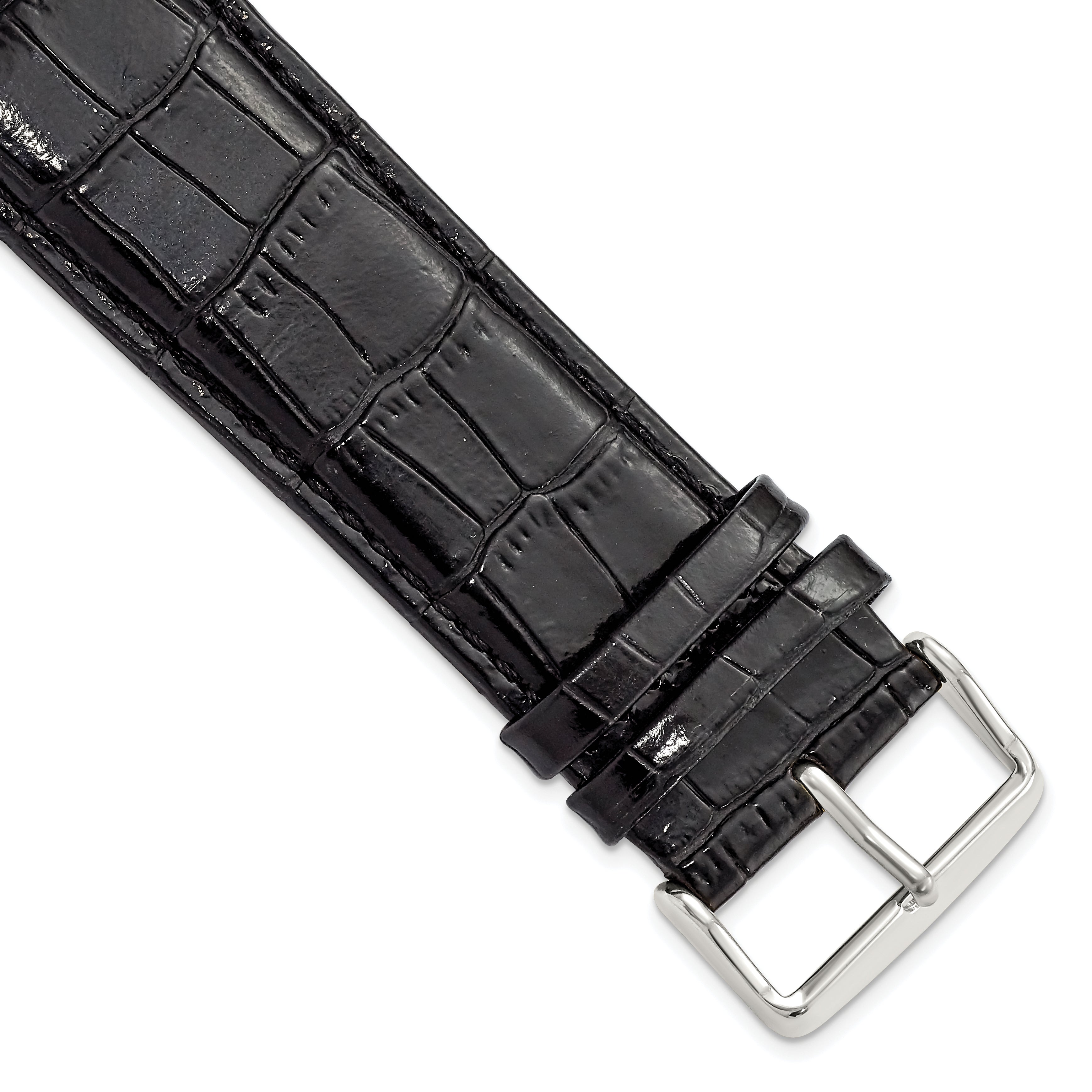 DeBeer 28mm Long Black Crocodile Grain Chronograph Leather with Silver-tone Buckle 8.5 inch Watch Band