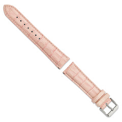 22mm Long Pink Crocodile Grain Chronograph Leather with Silver-tone Buckle 8.5 inch Watch Band