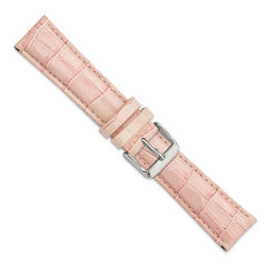 22mm Long Pink Crocodile Grain Chronograph Leather with Silver-tone Buckle 8.5 inch Watch Band