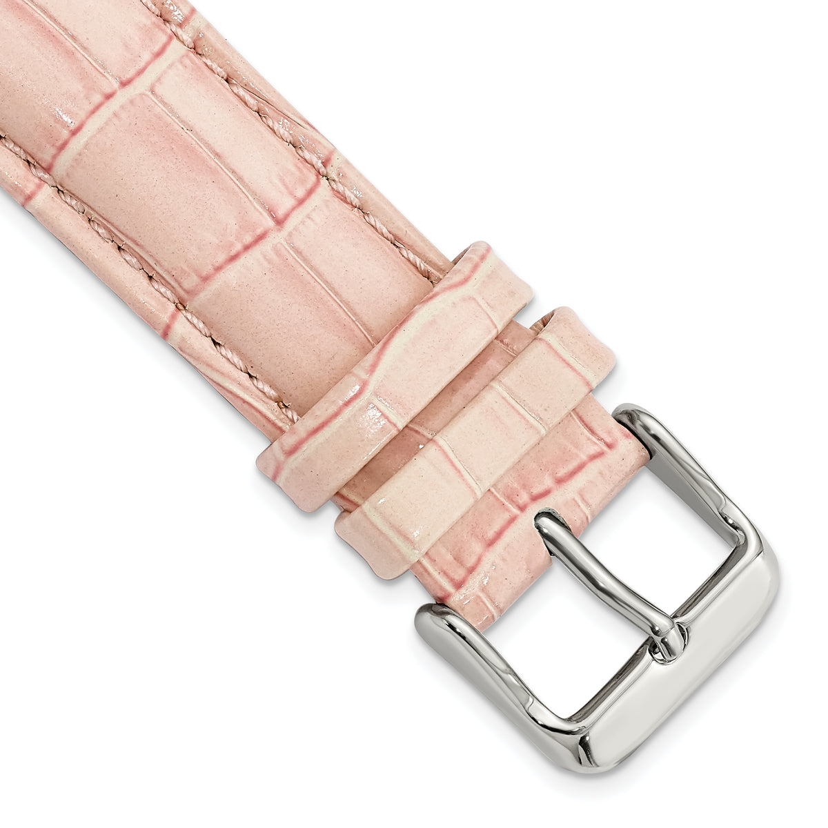 DeBeer 24mm Long Pink Crocodile Grain Chronograph Leather with Silver-tone Buckle 8.5 inch Watch Band